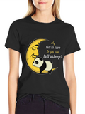 Sleepy Panda Moon Graphic Black T-Shirt