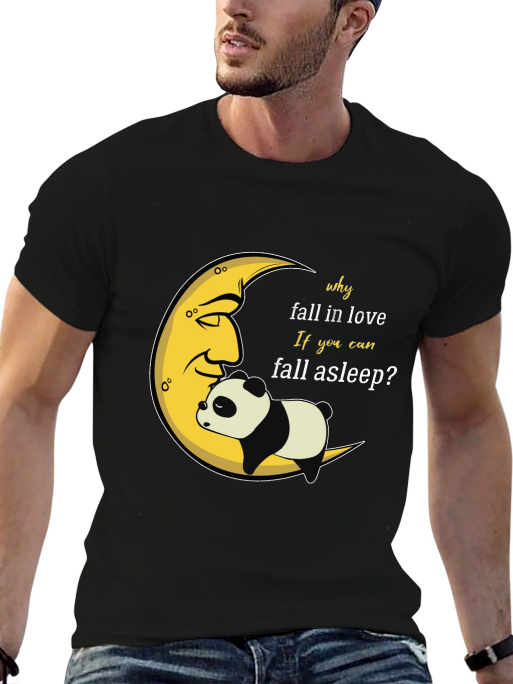 Sleepy Panda Moon Graphic Black T-Shirt