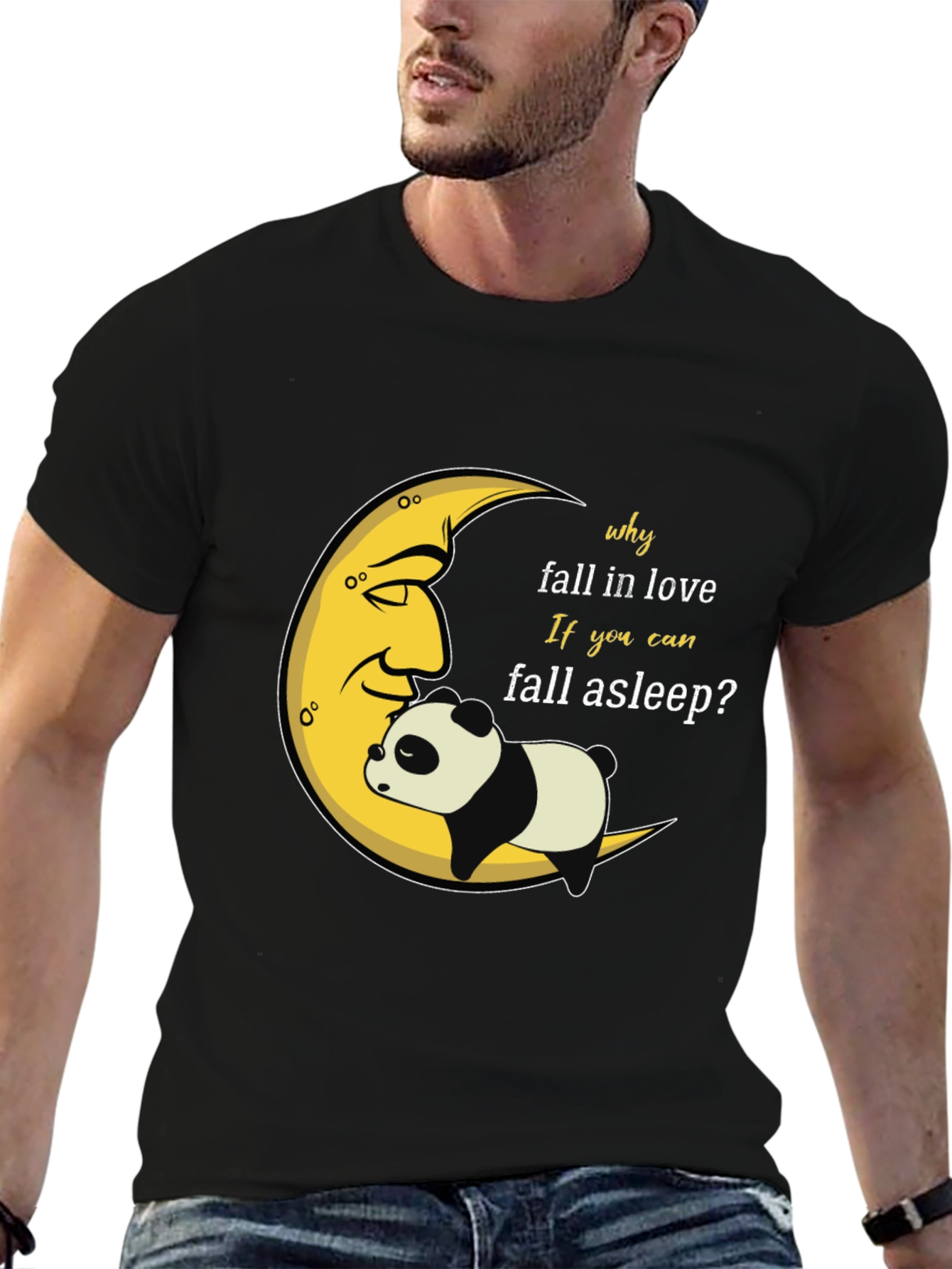 Sleepy Panda Moon Graphic Black T-Shirt