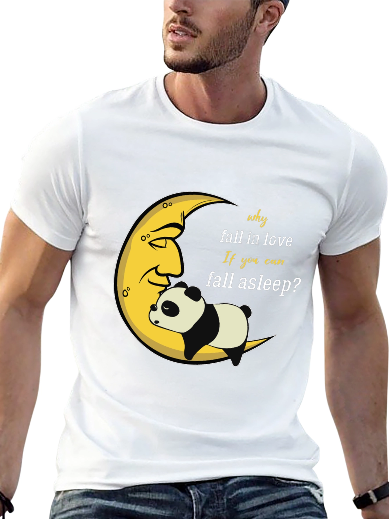 Sleepy Panda Moon Graphic Black T-Shirt