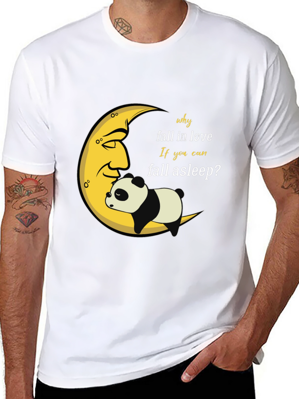 Sleepy Panda Moon Graphic Black T-Shirt