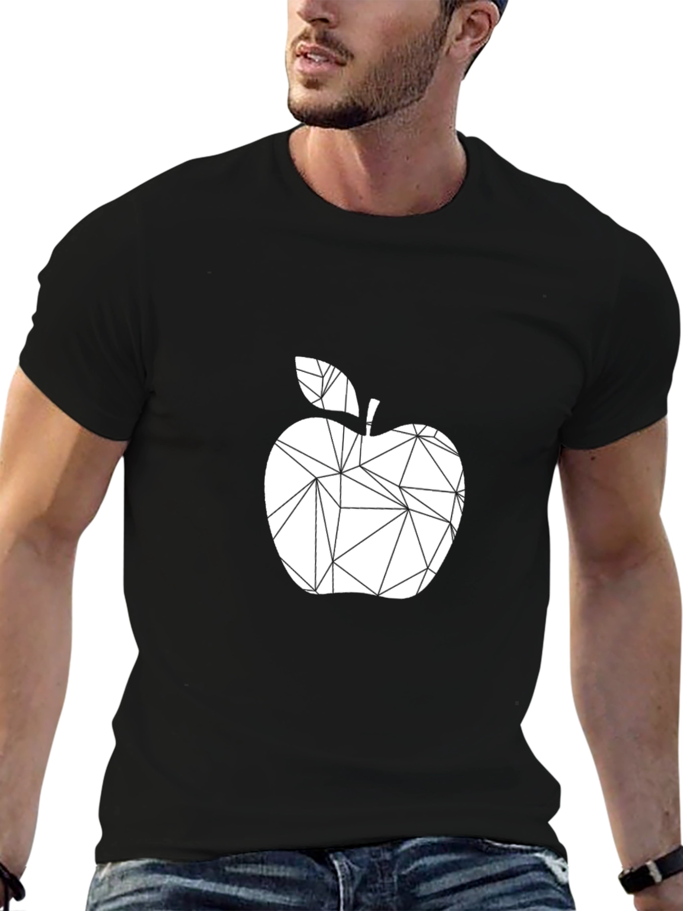 Geometric Apple Graphic Black T-Shirt