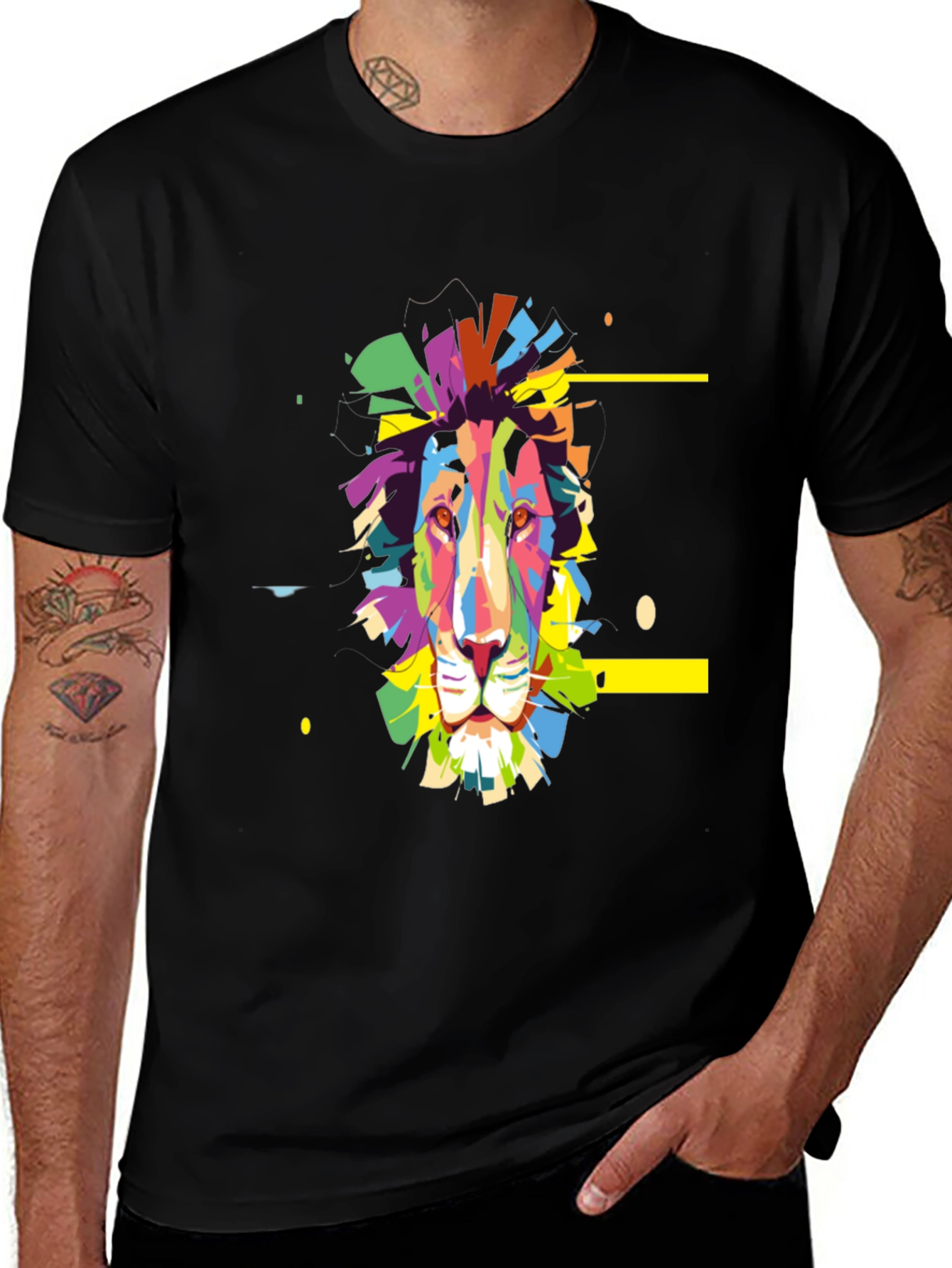 Colorful Lion Graphic Print Tee - Black