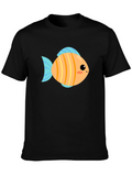 Cute Fish Graphic Tee - Black Cotton T-Shirt