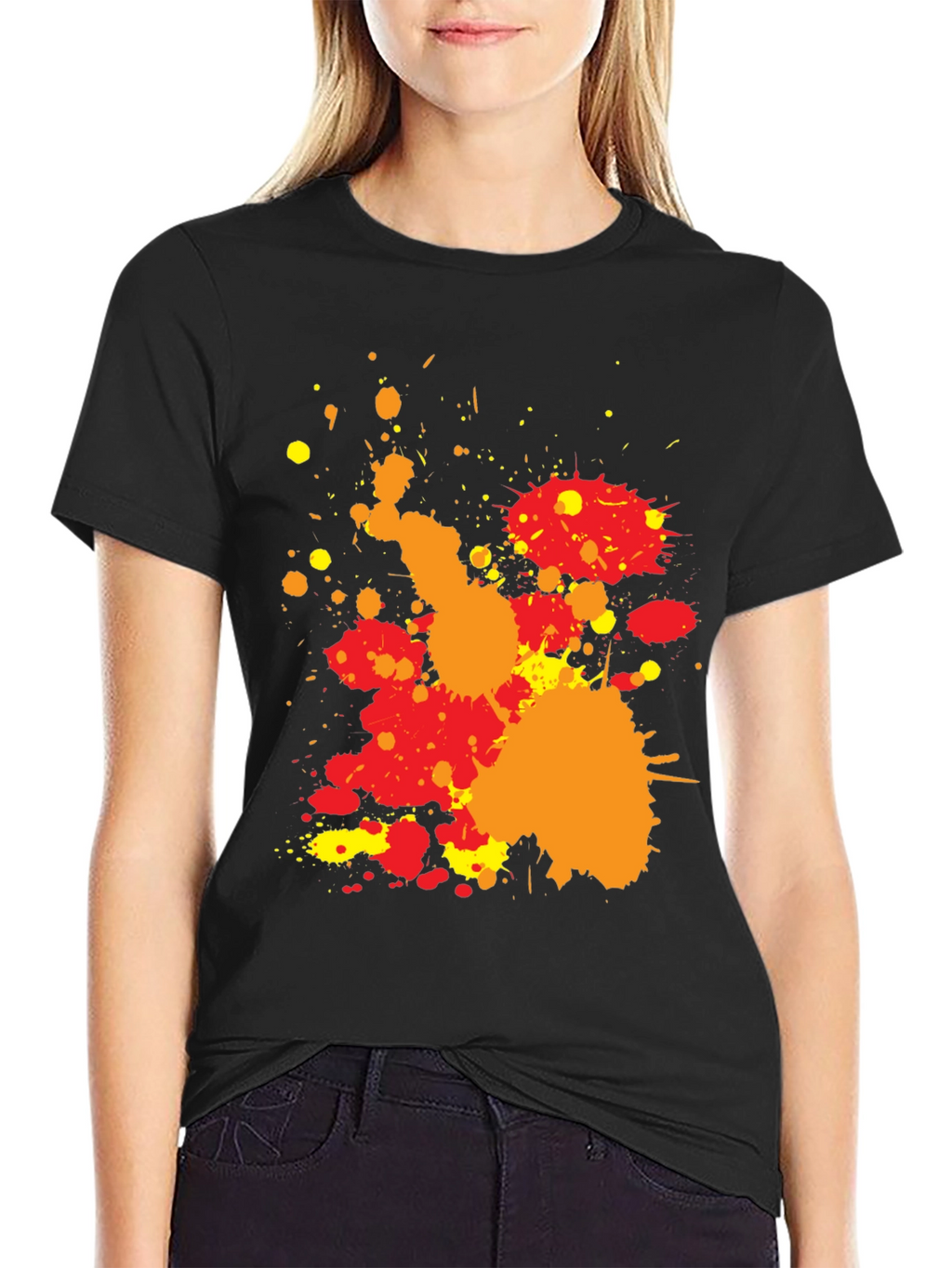 Abstract Splatter Print Black Casual T-Shirt