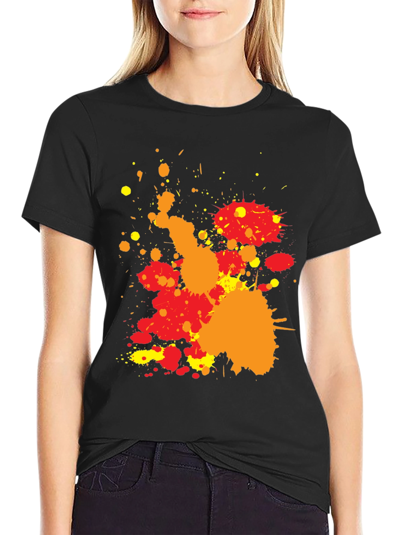 Abstract Splatter Print Black Casual T-Shirt