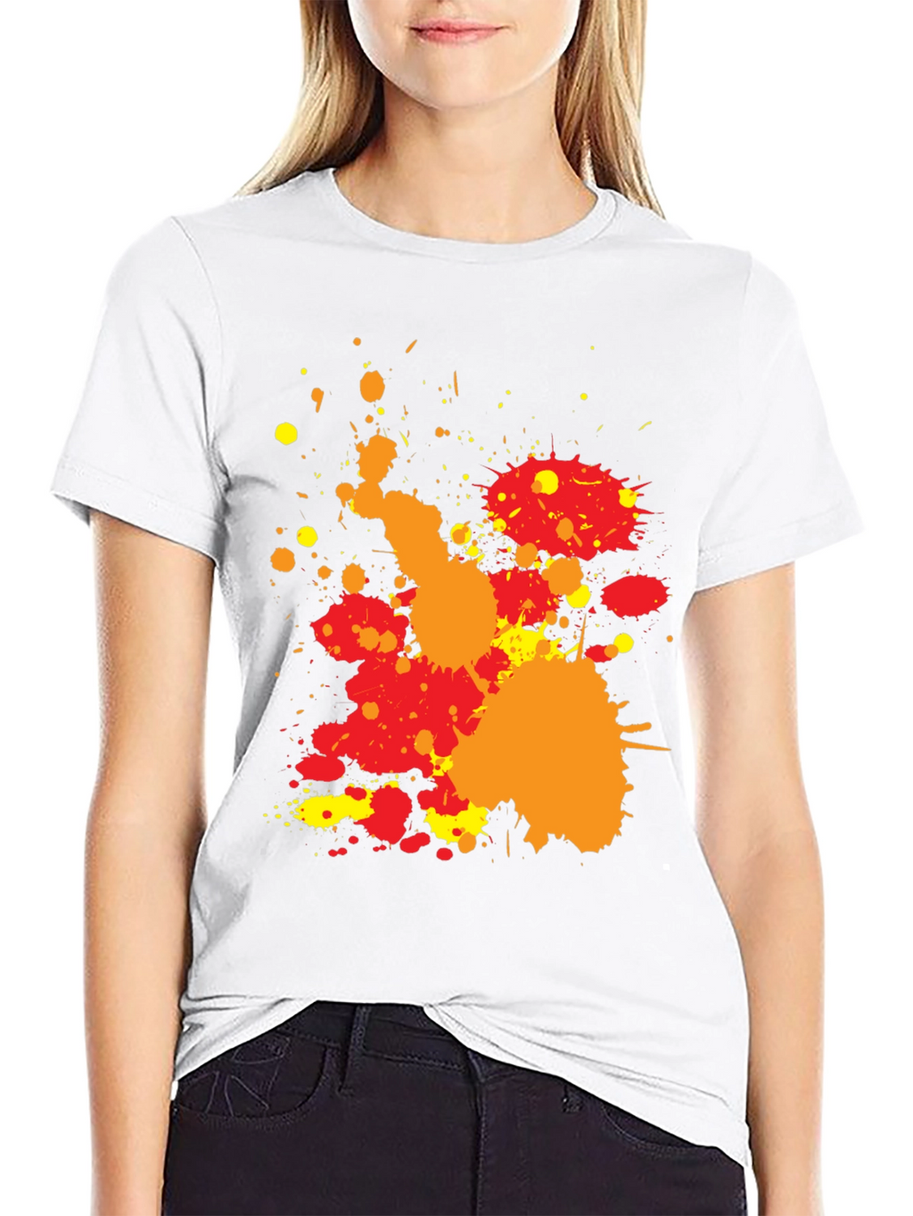 Abstract Splatter Print Black Casual T-Shirt