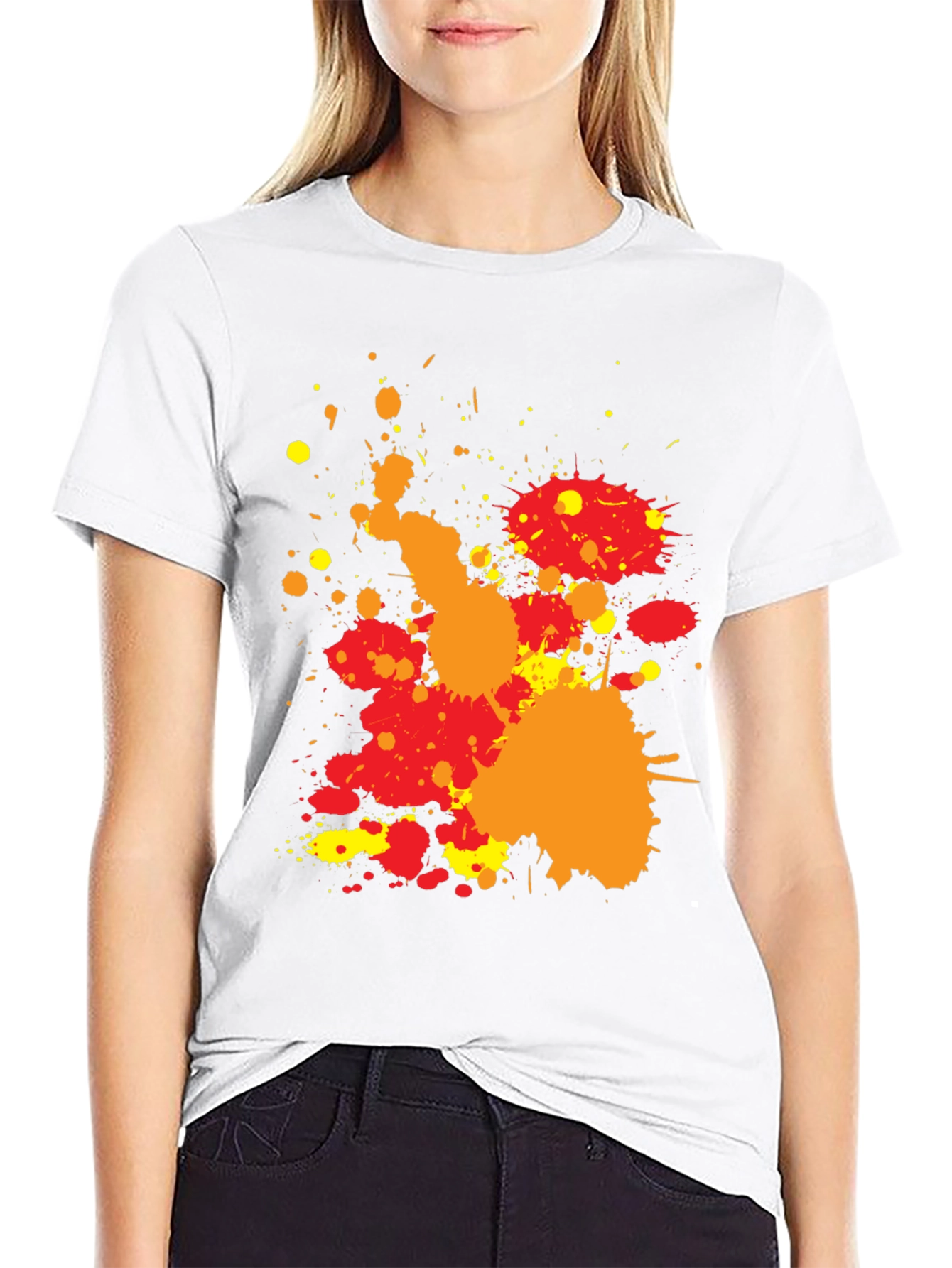 Abstract Splatter Print Black Casual T-Shirt