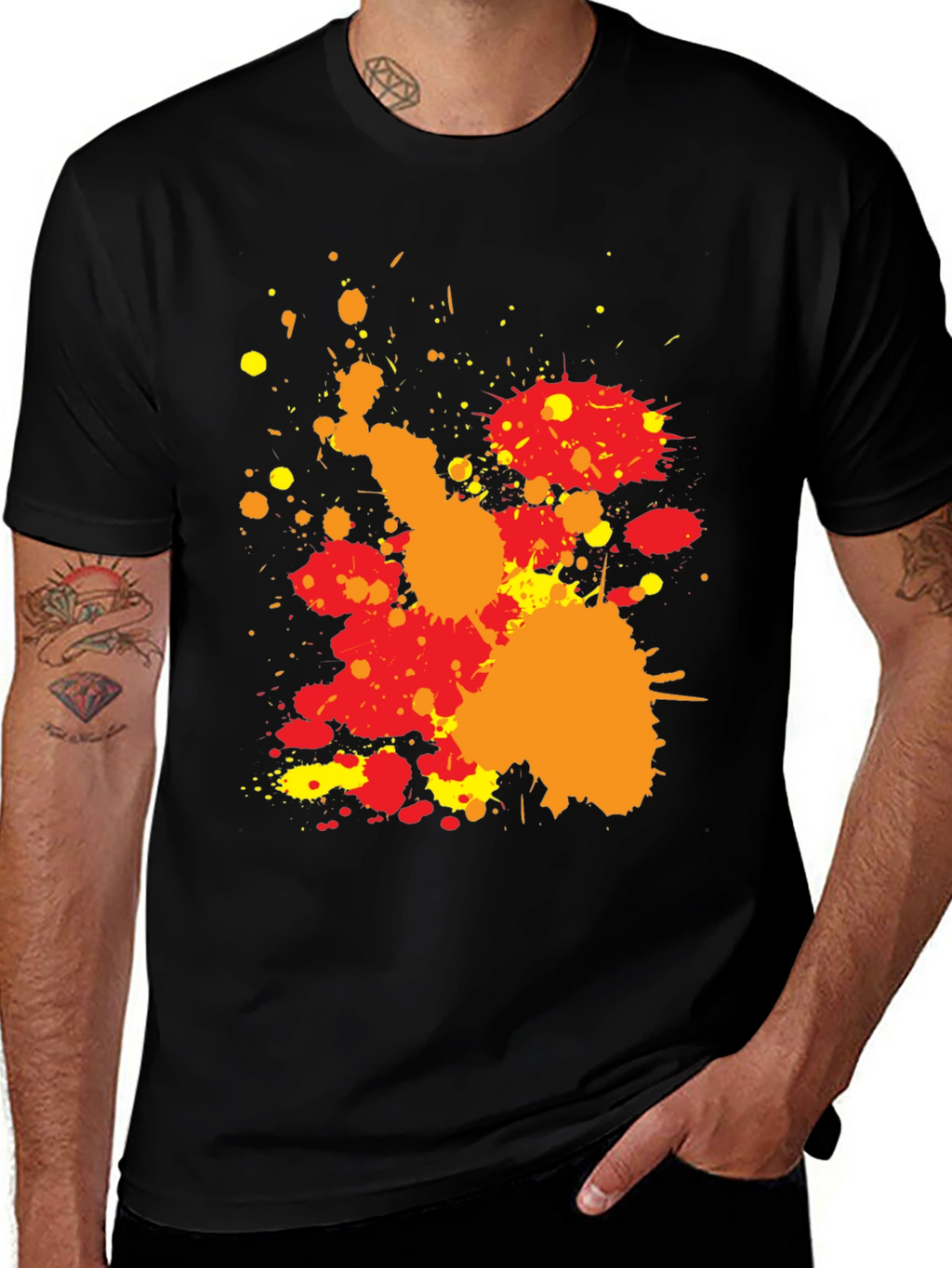 Abstract Splatter Print Black Casual T-Shirt