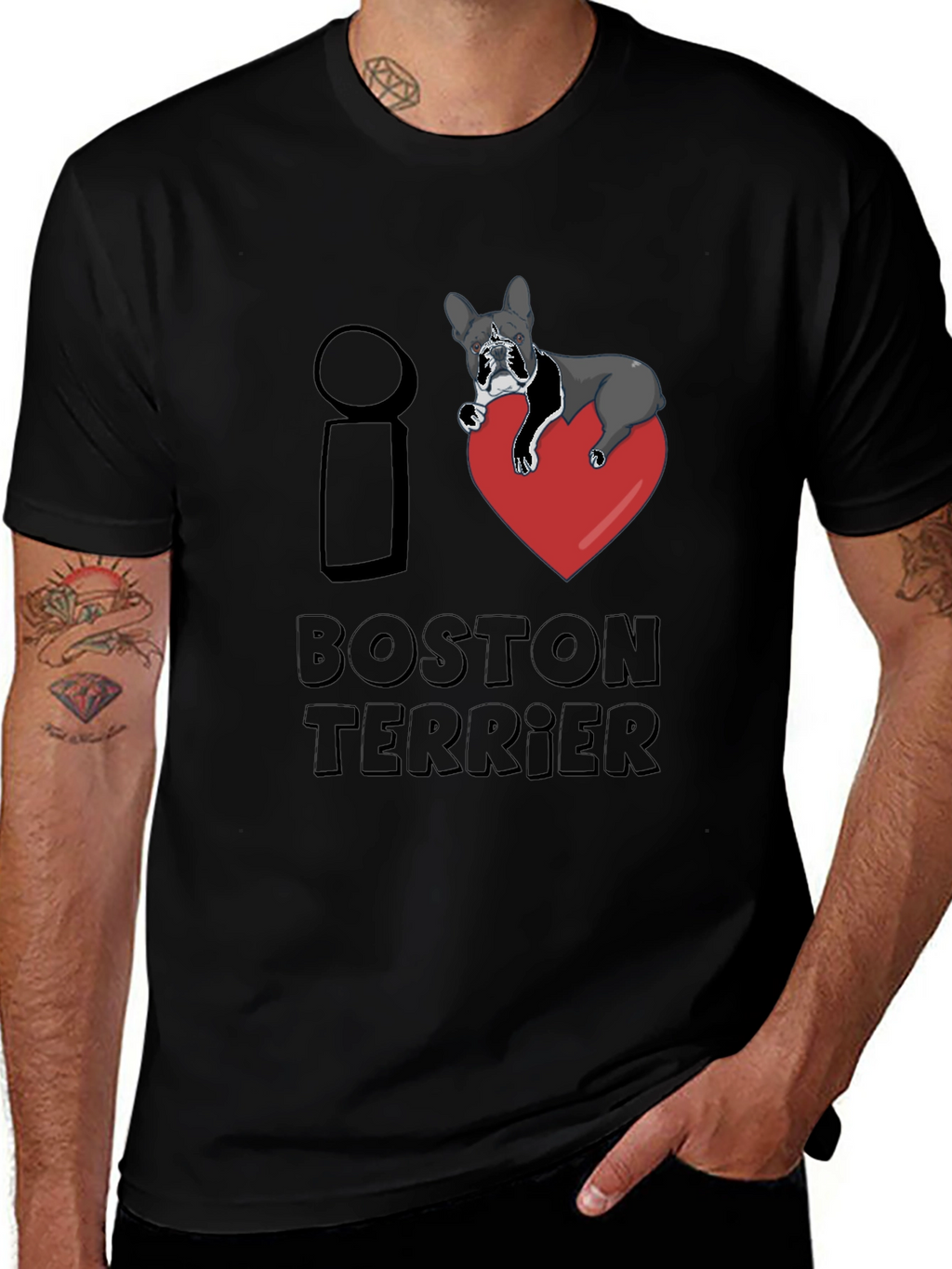 I Love Boston Terrier Black T-Shirt