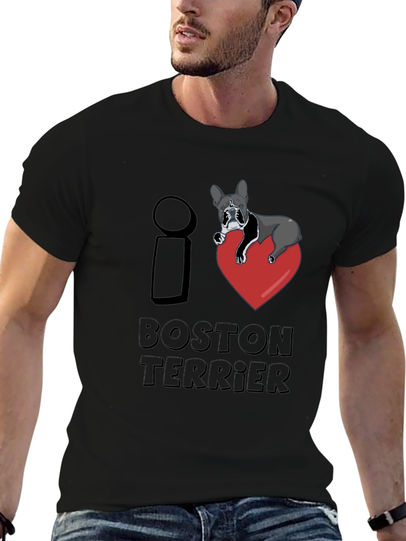 I Love Boston Terrier Black T-Shirt