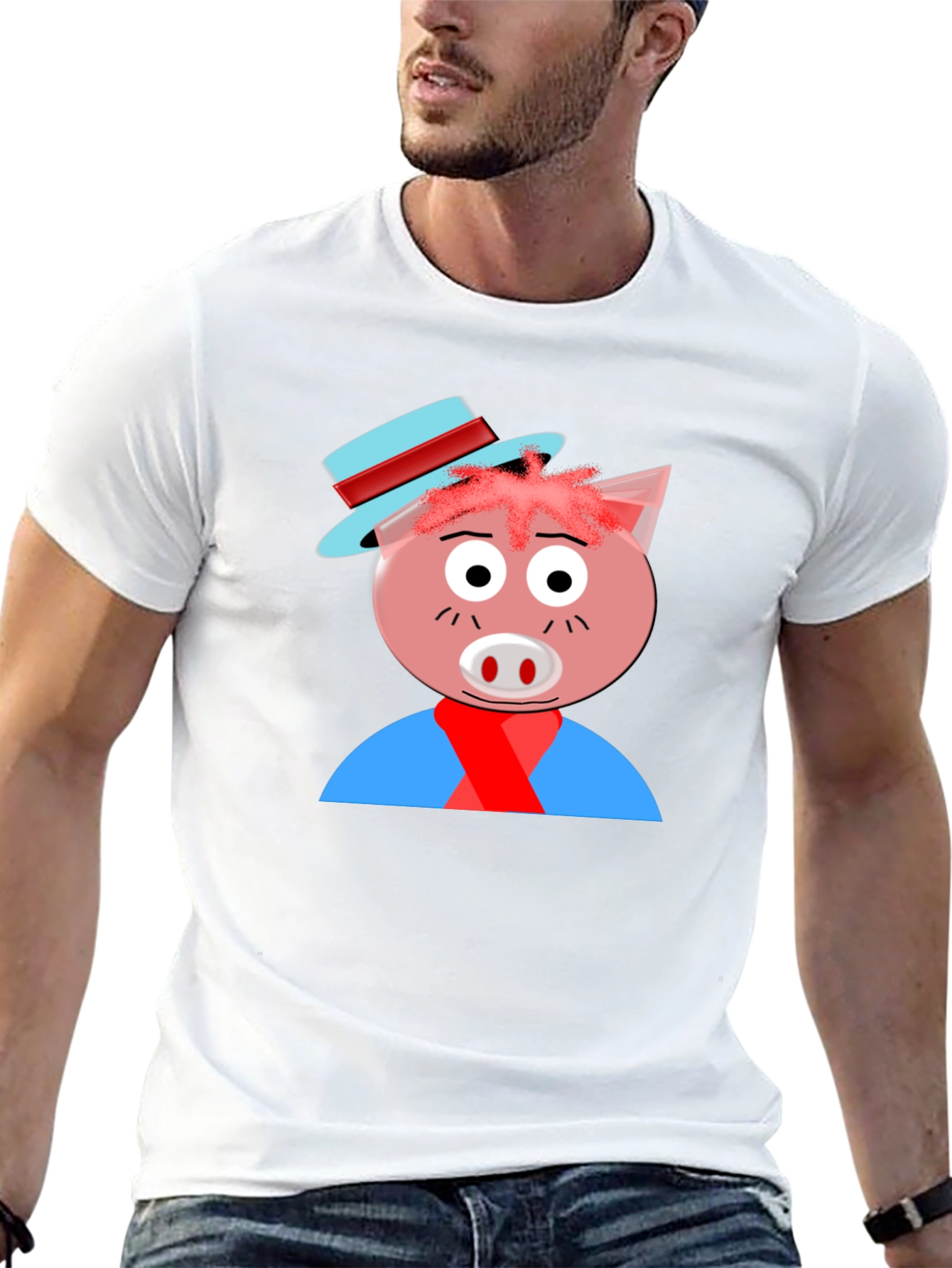 Cartoon Pig Graphic Tee - Black Casual T-Shirt