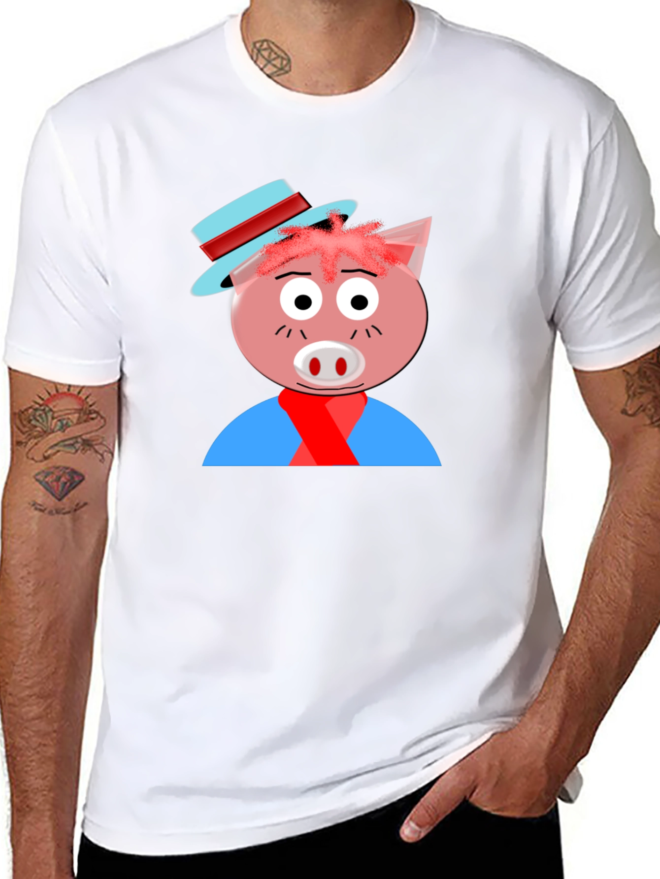 Cartoon Pig Graphic Tee - Black Casual T-Shirt