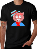 Cartoon Pig Graphic Tee - Black Casual T-Shirt
