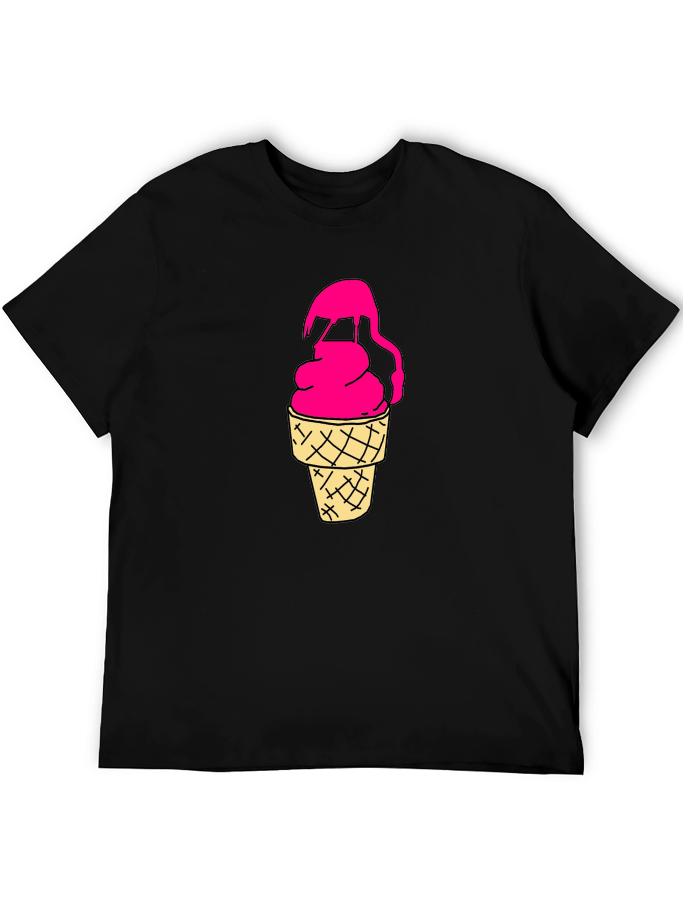 Pink Ice Cream Cone Graphic Black T-Shirt