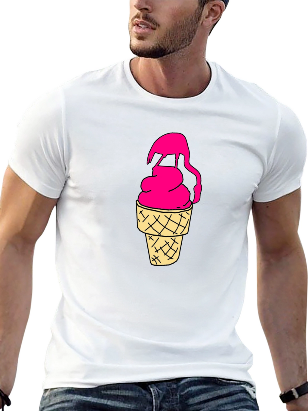 Pink Ice Cream Cone Graphic Black T-Shirt