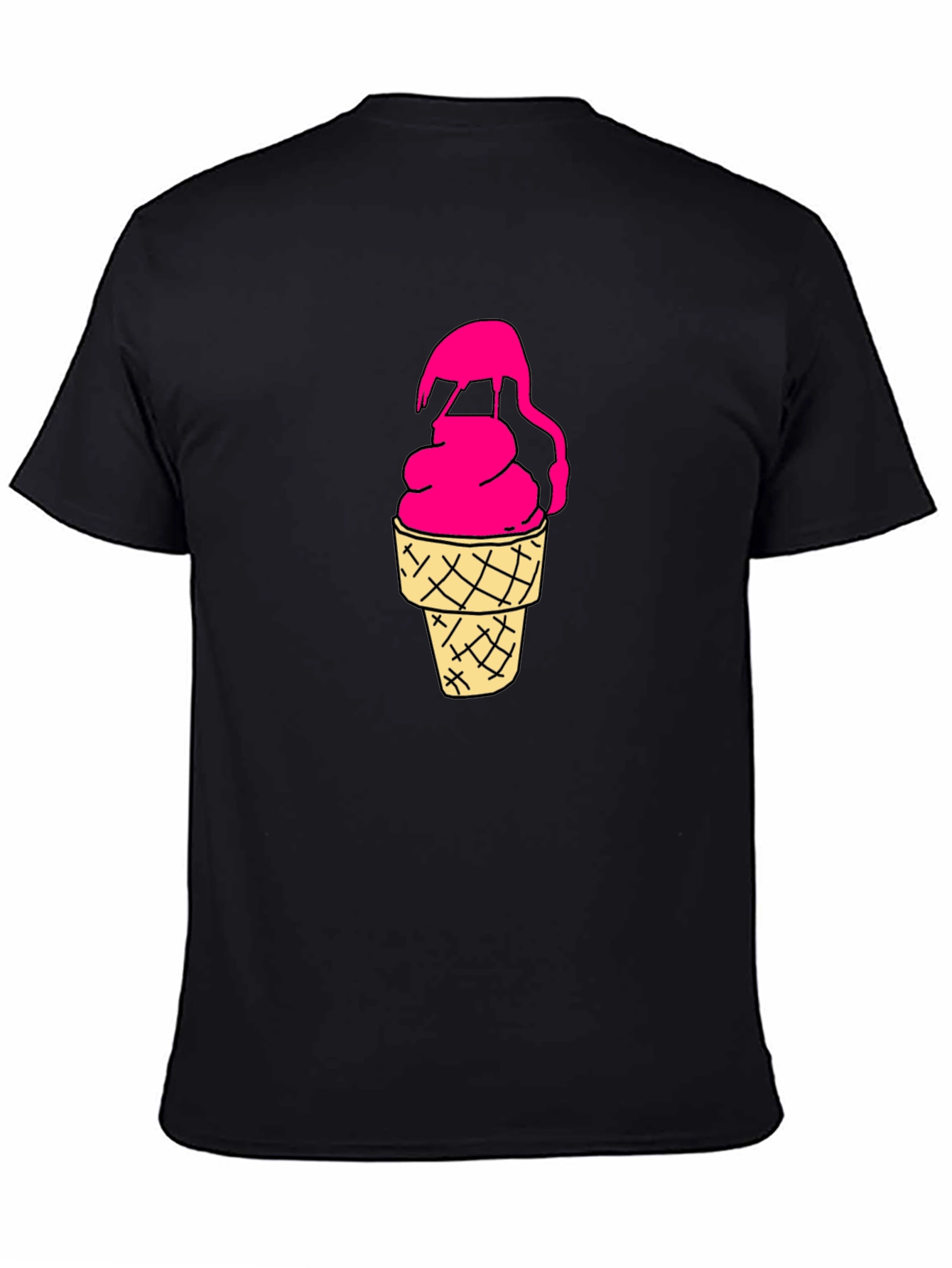 Pink Ice Cream Cone Graphic Black T-Shirt