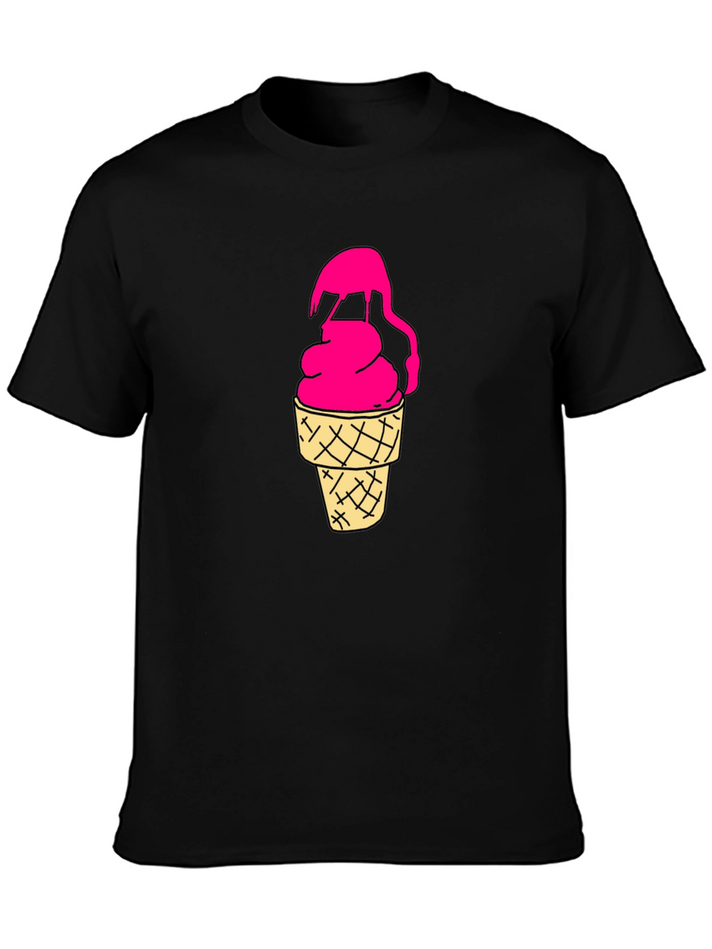 Pink Ice Cream Cone Graphic Black T-Shirt