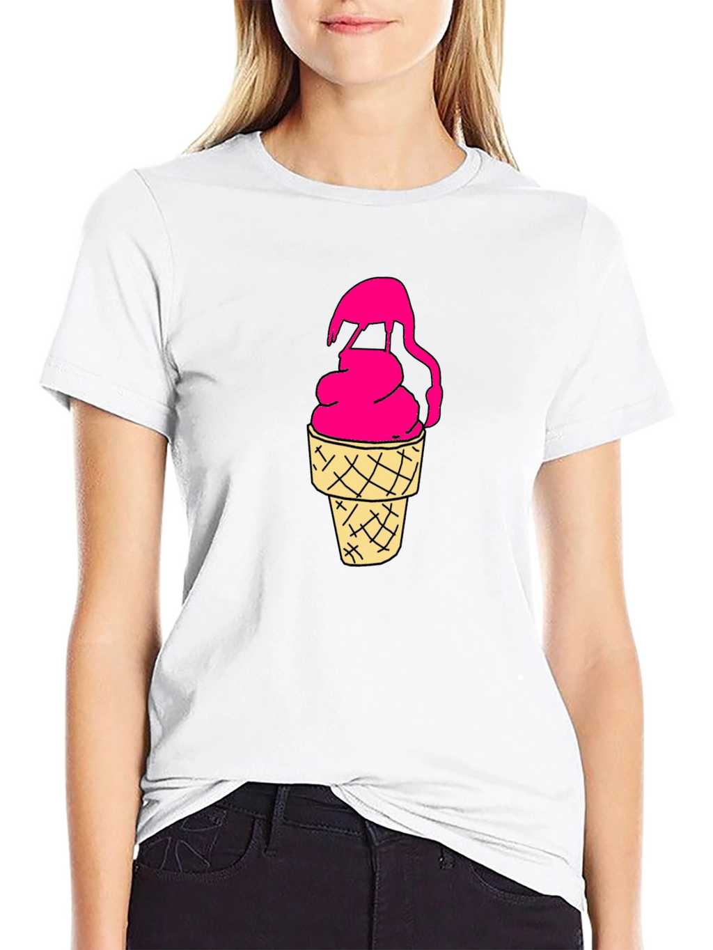 Pink Ice Cream Cone Graphic Black T-Shirt