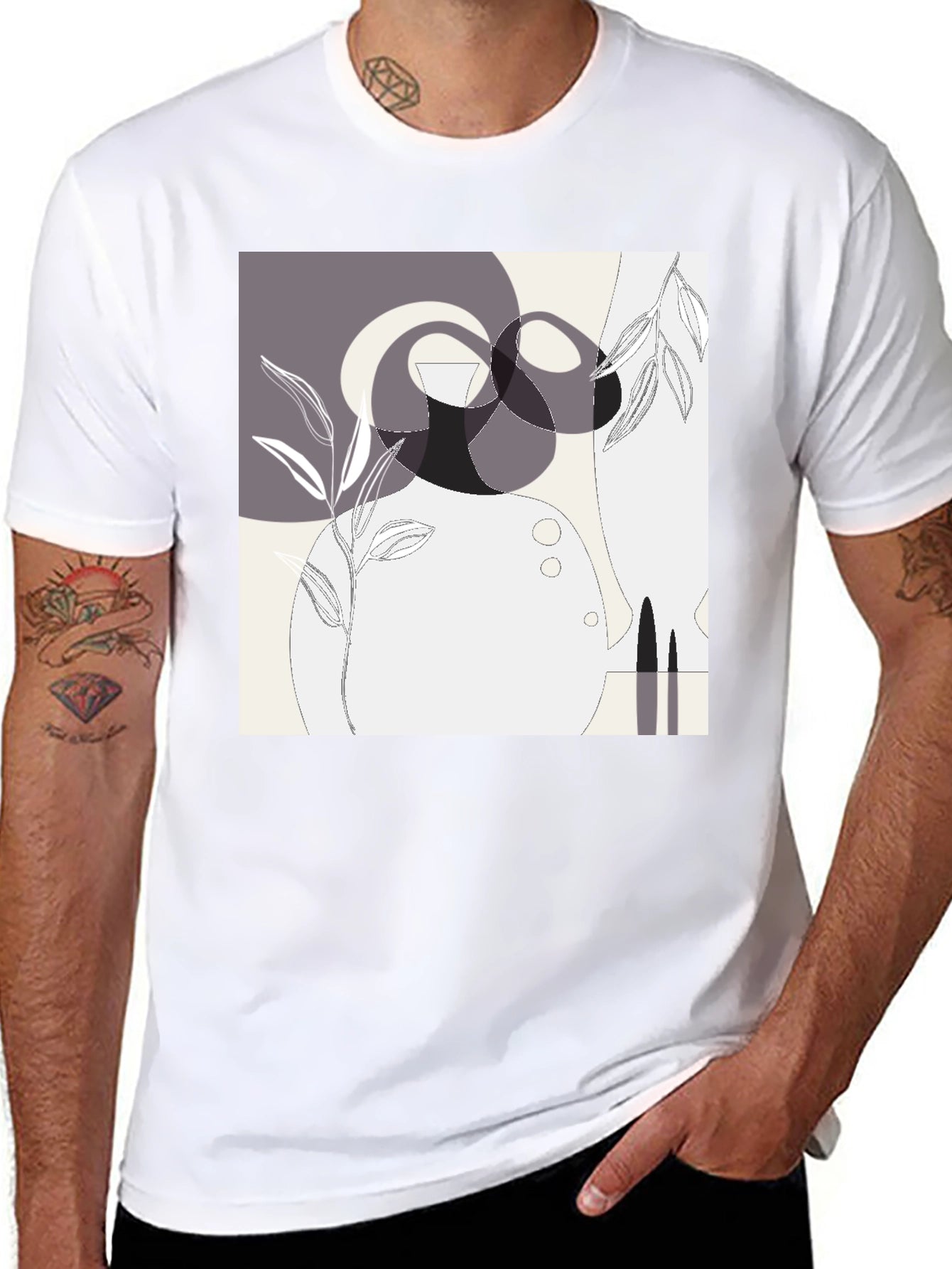 Abstract Geometric Graphic Print Black Tee