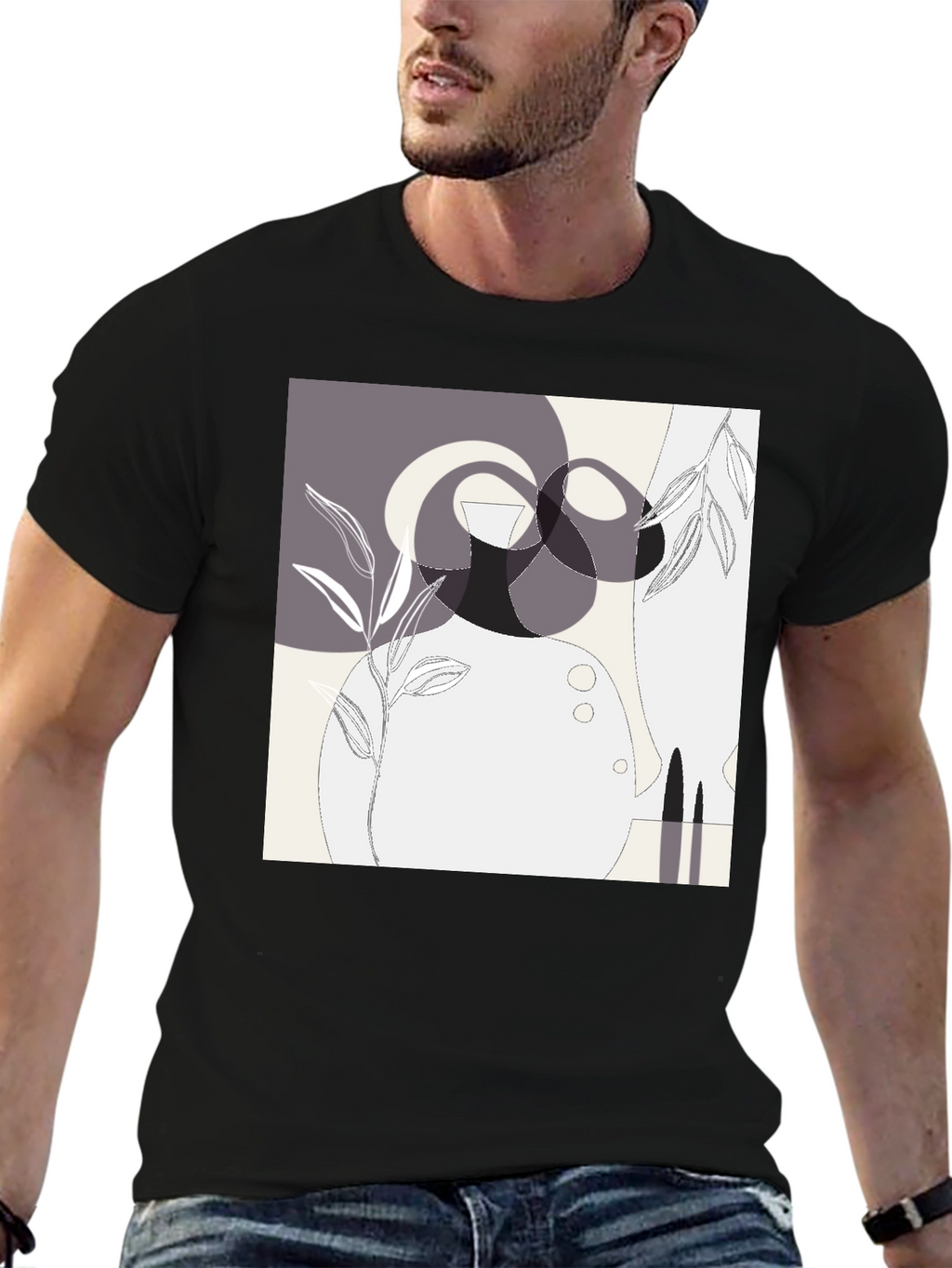Abstract Geometric Graphic Print Black Tee