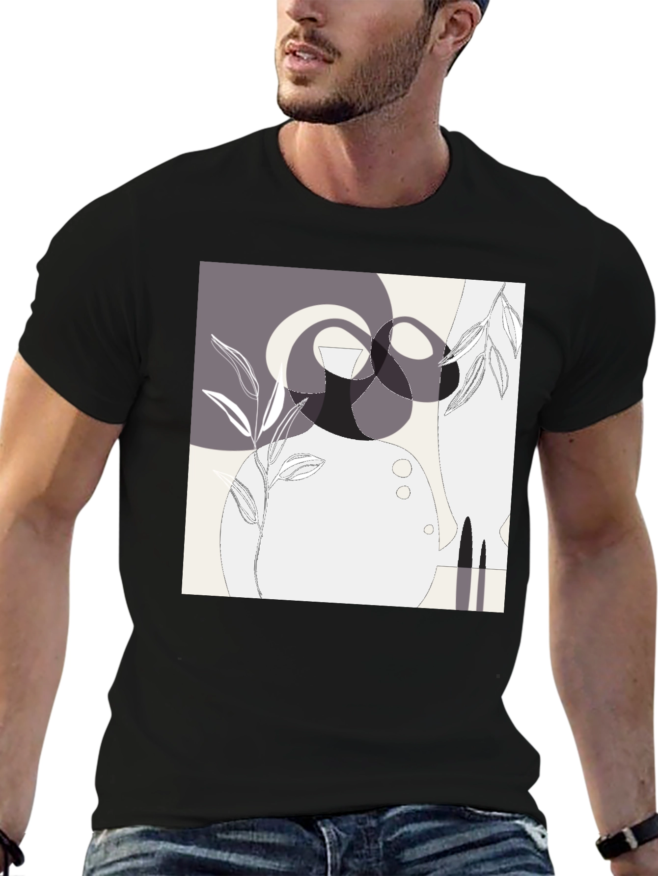 Abstract Geometric Graphic Print Black Tee