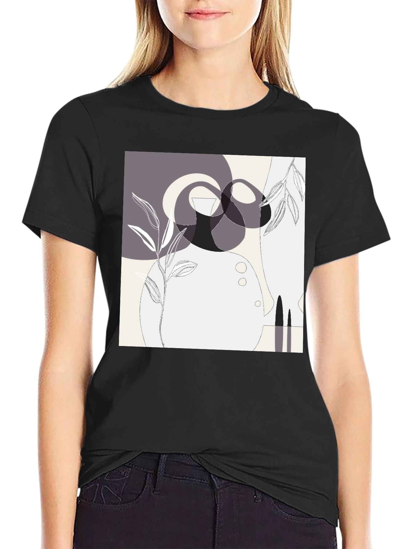 Abstract Geometric Graphic Print Black Tee