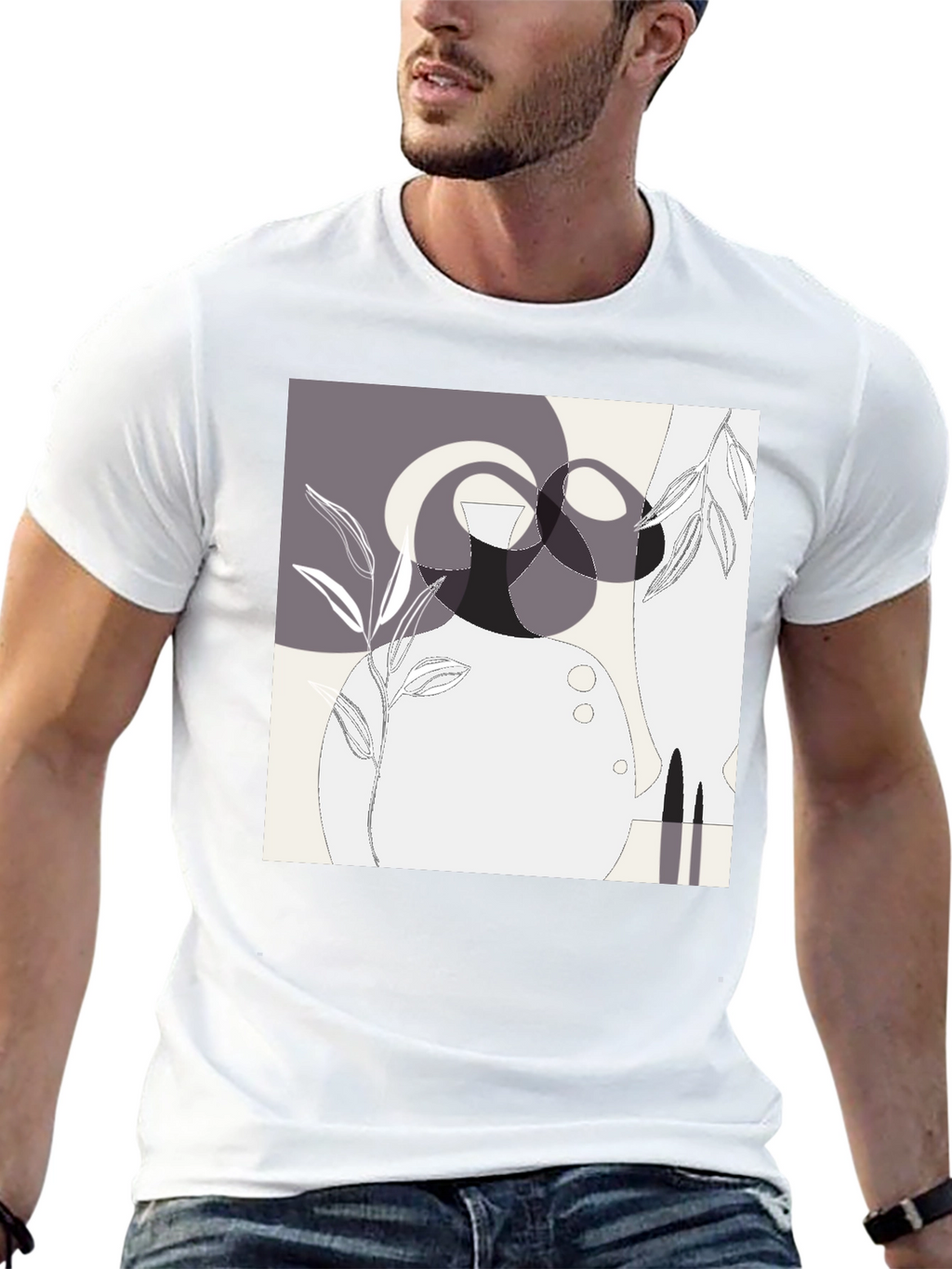 Abstract Geometric Graphic Print Black Tee