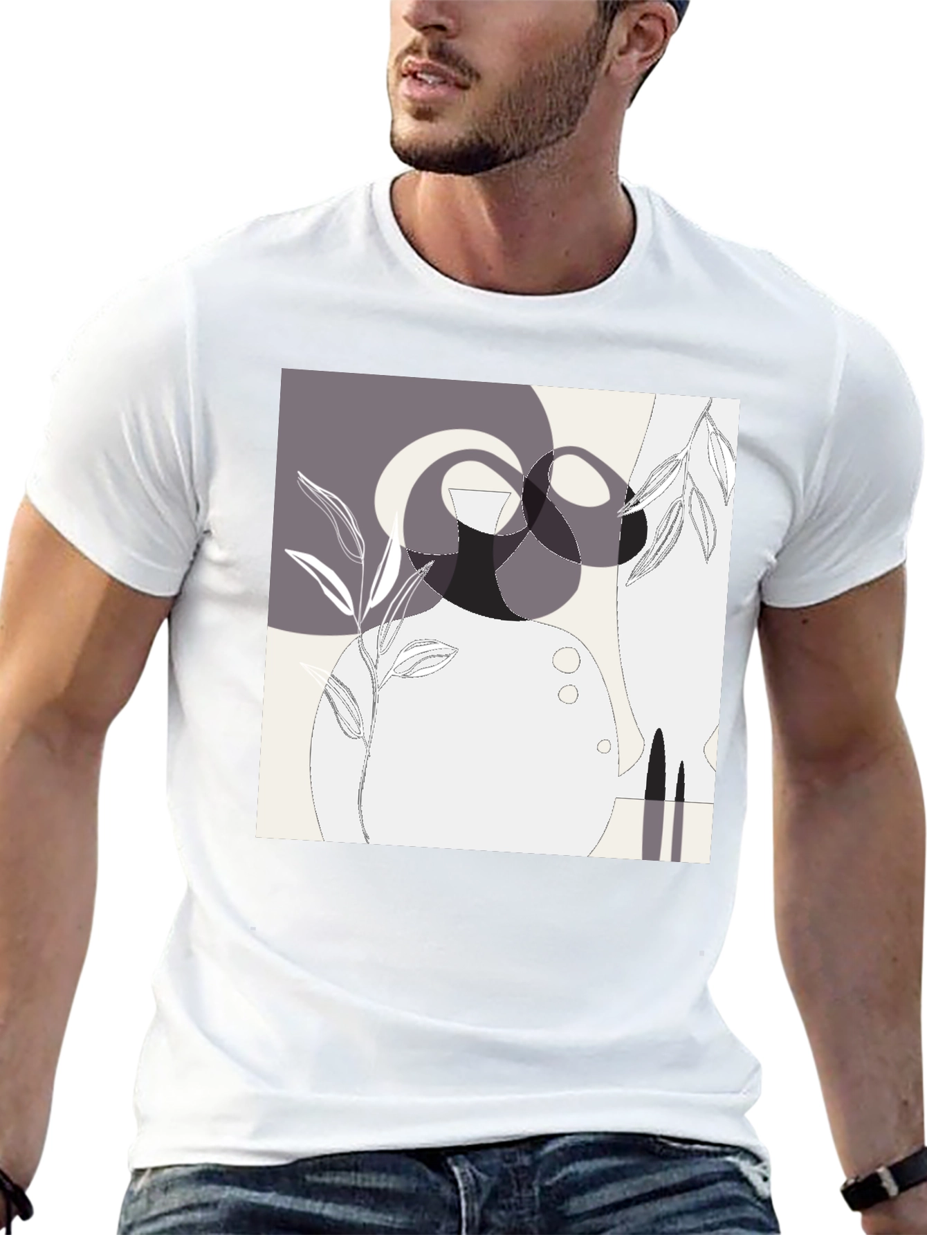 Abstract Geometric Graphic Print Black Tee