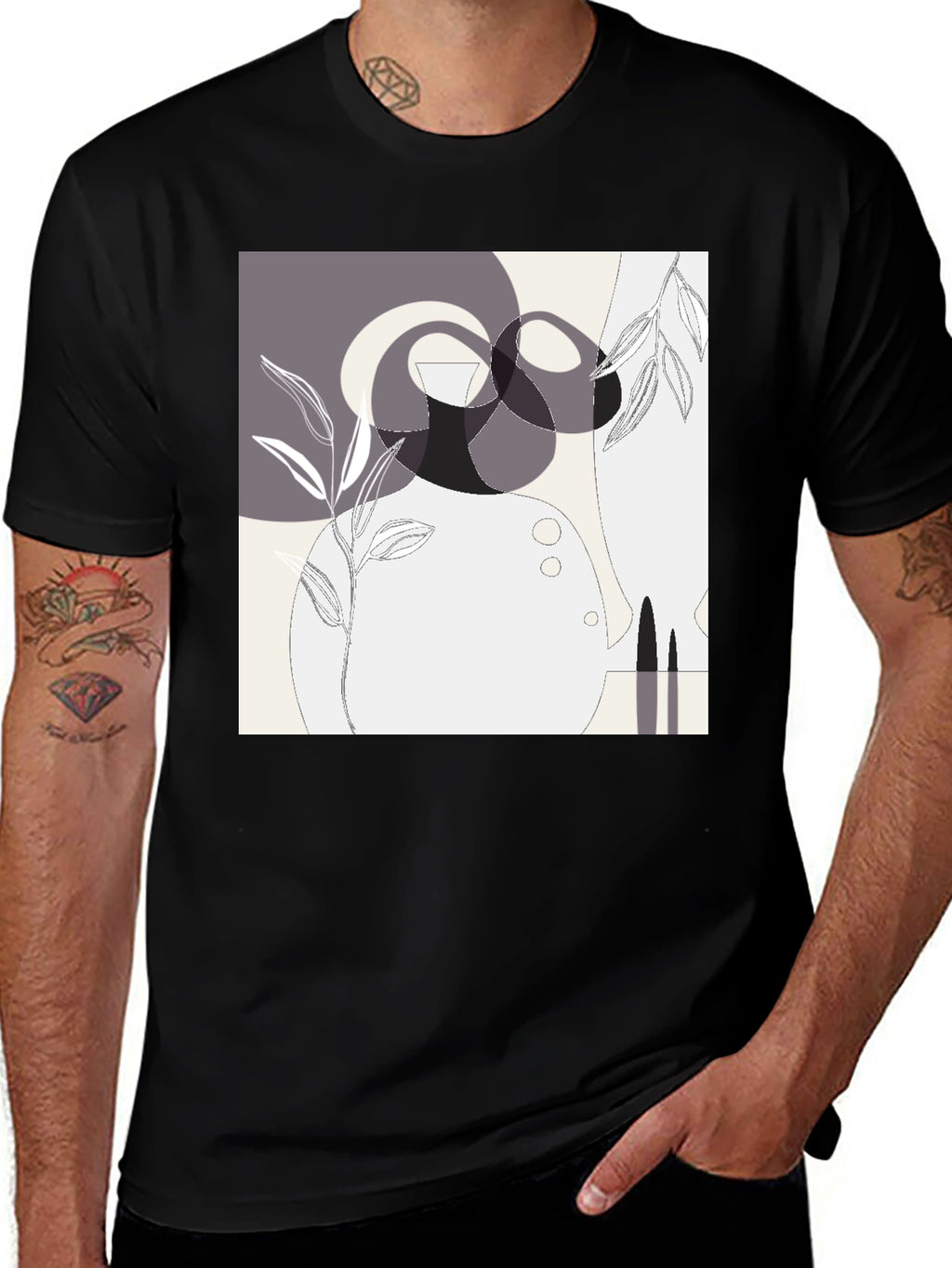 Abstract Geometric Graphic Print Black Tee