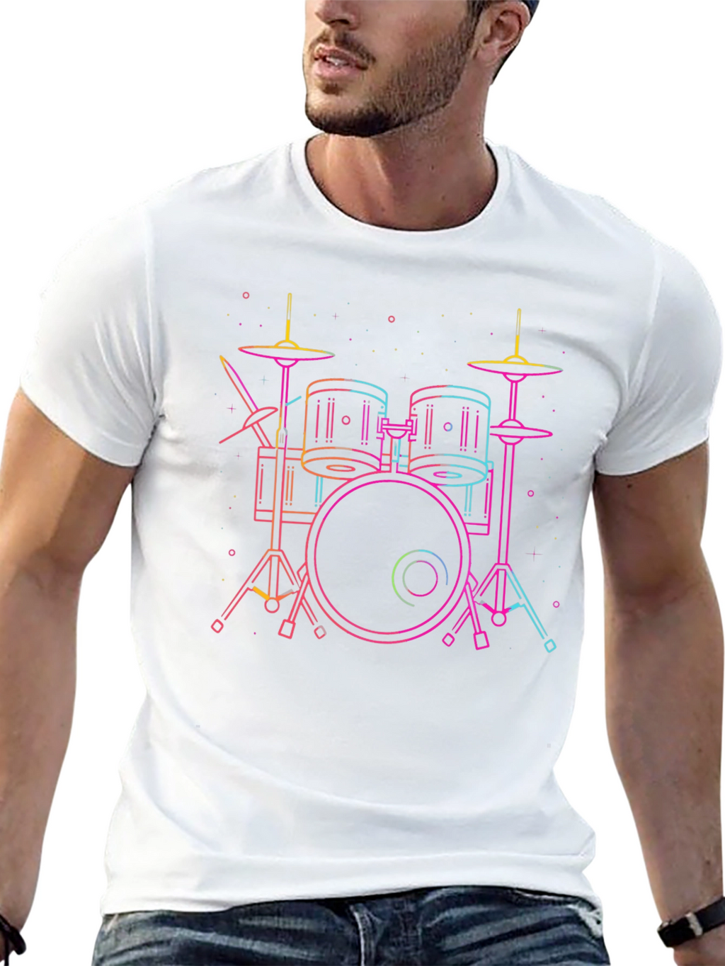 Neon Drum Set Black Tee - Music Lovers Must-Have!