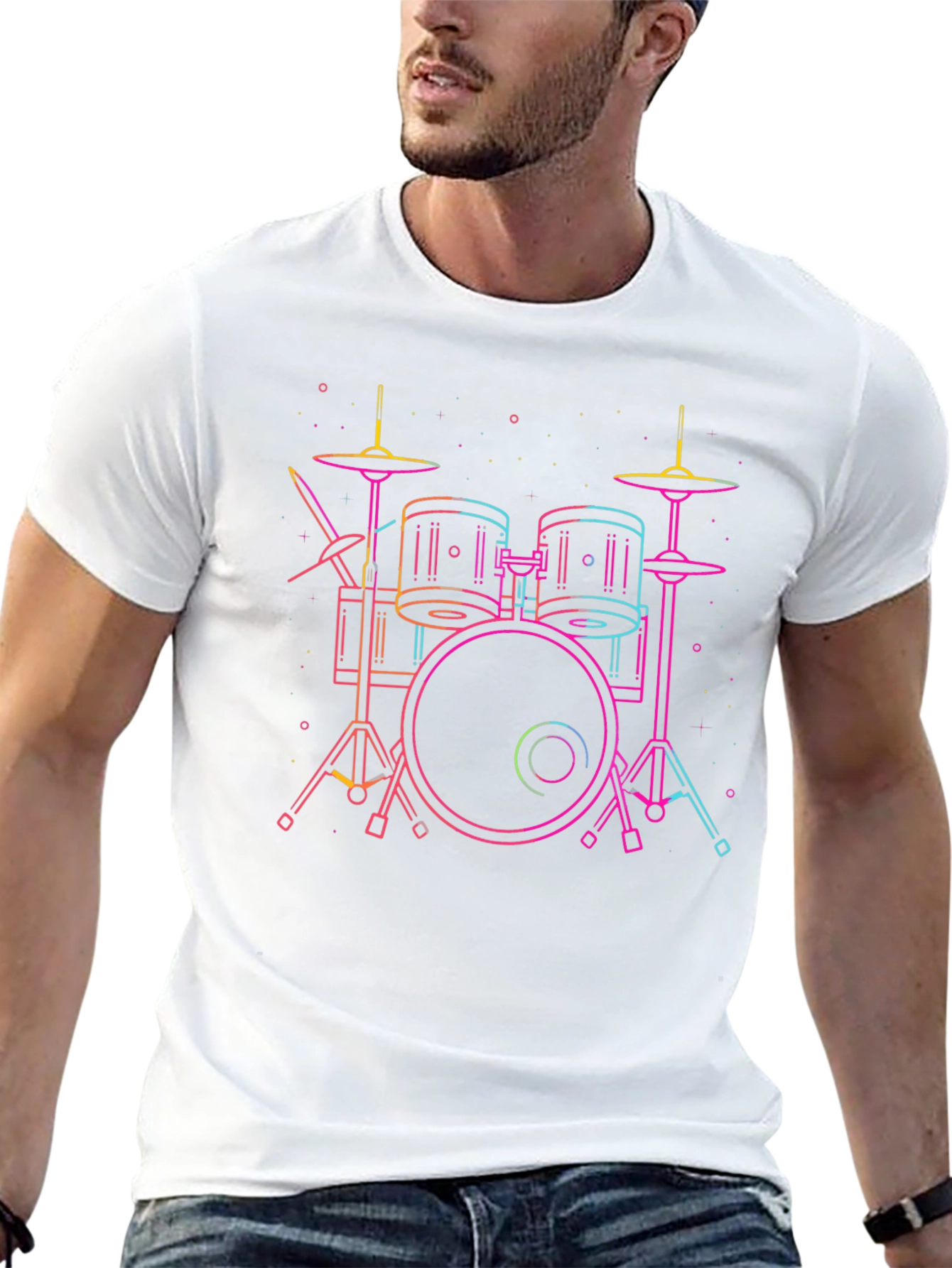Neon Drum Set Black Tee - Music Lovers Must-Have!