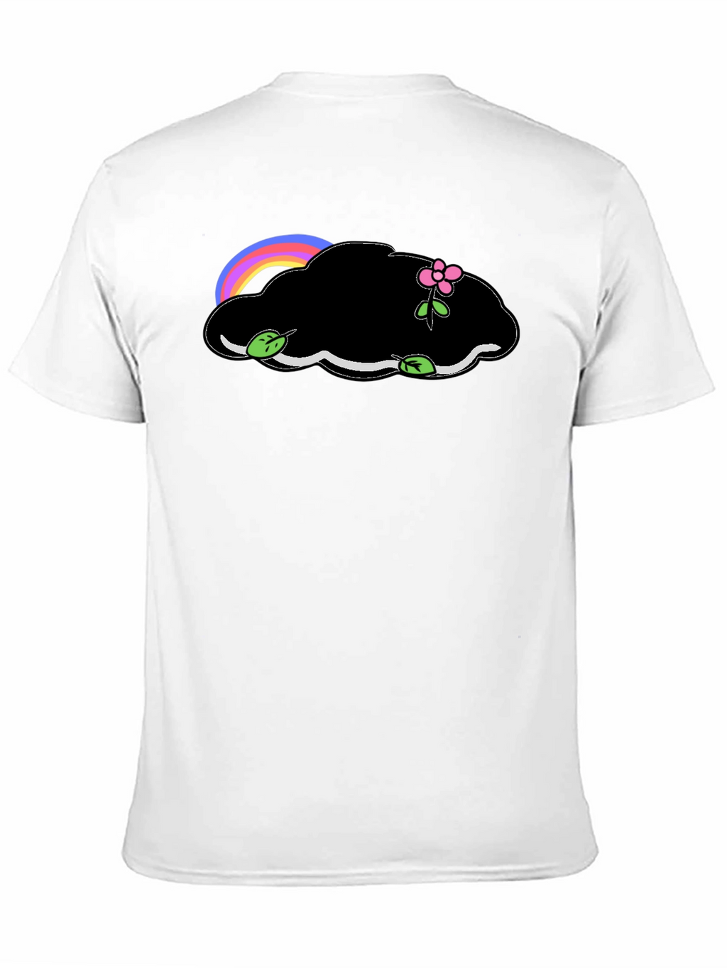 Black T-Shirt with Cloud and Flower Graphic