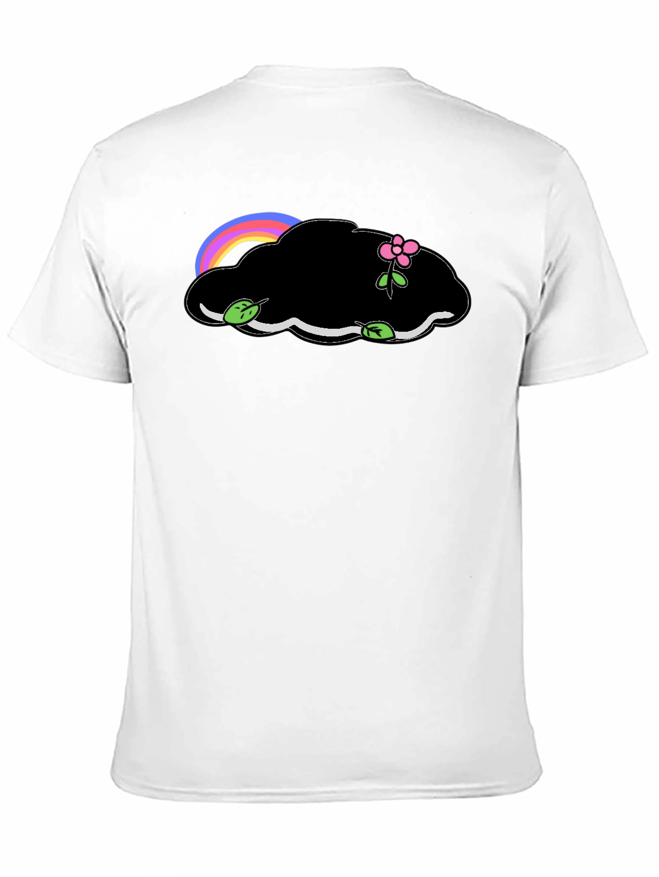Black T-Shirt with Cloud and Flower Graphic