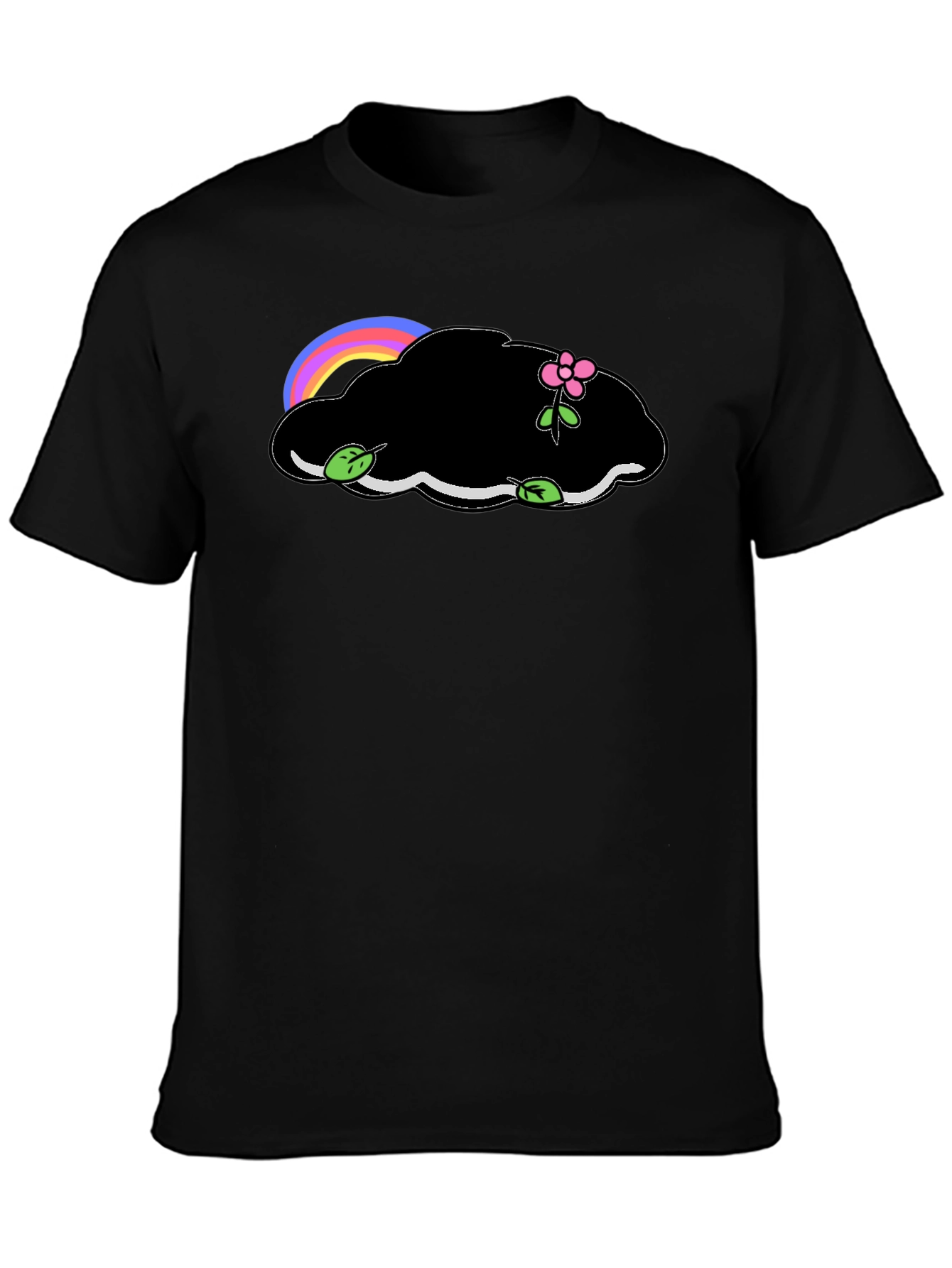 Black T-Shirt with Cloud and Flower Graphic