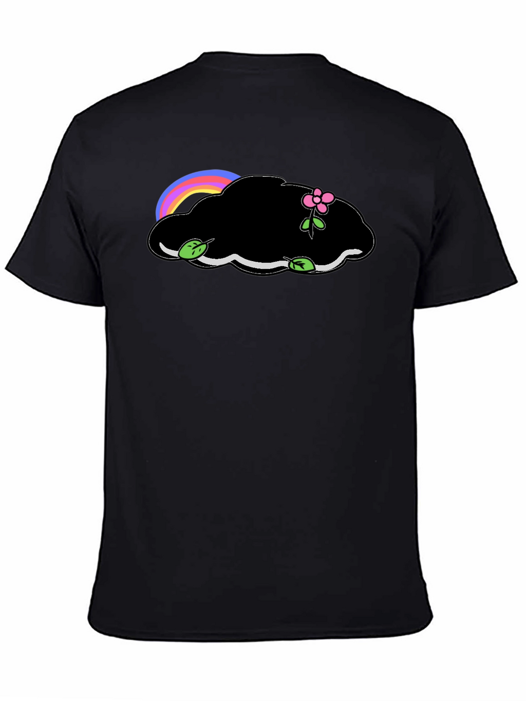 Black T-Shirt with Cloud and Flower Graphic