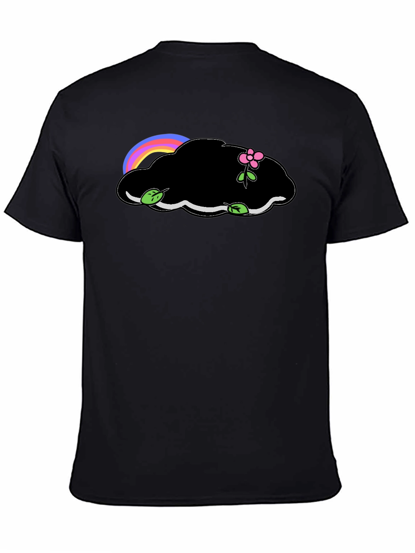 Black T-Shirt with Cloud and Flower Graphic