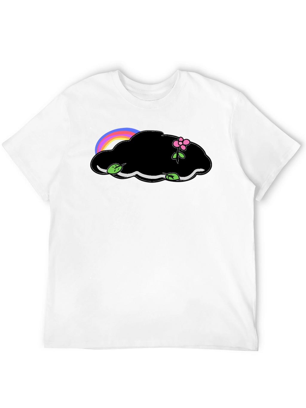 Black T-Shirt with Cloud and Flower Graphic