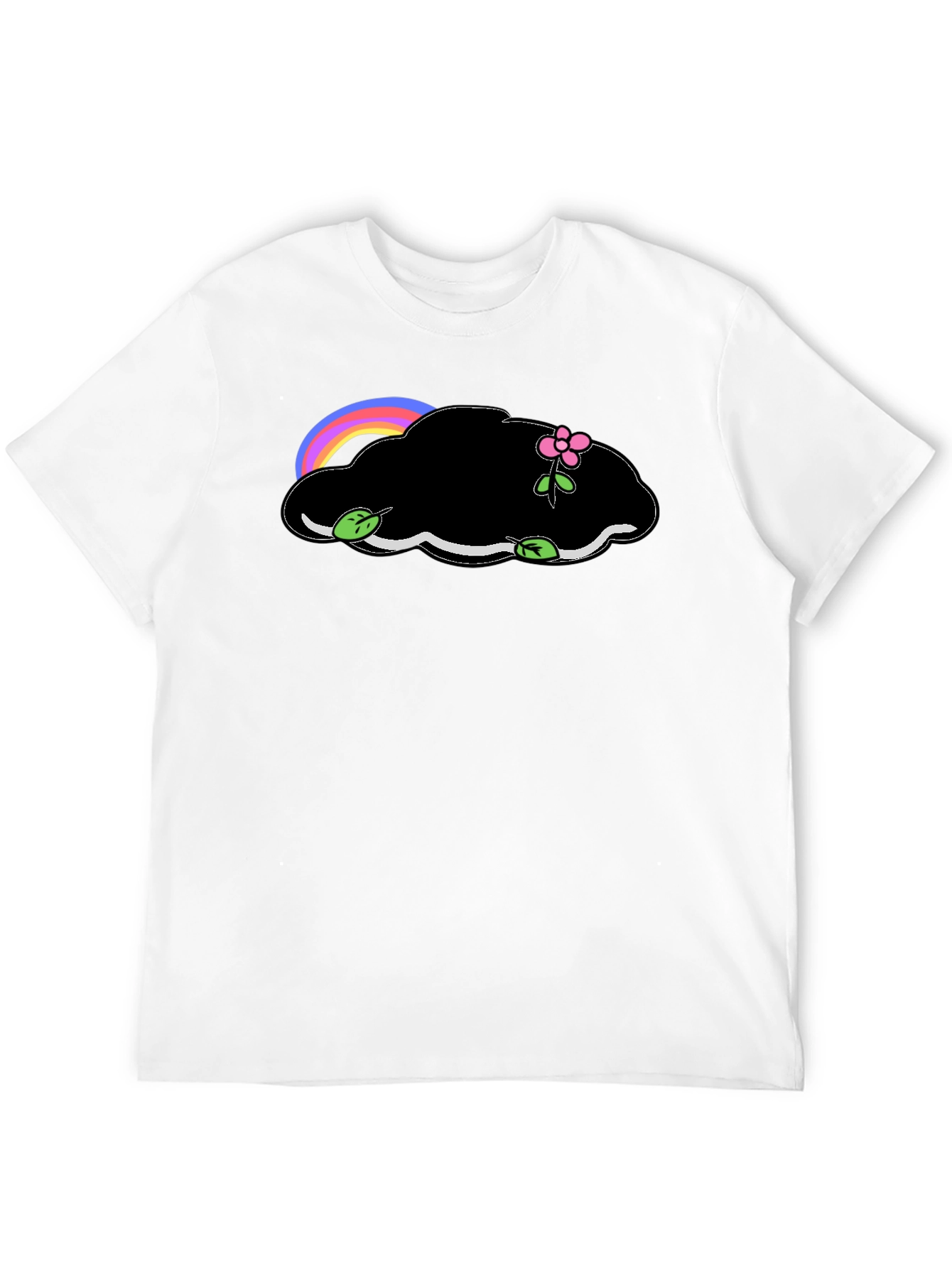 Black T-Shirt with Cloud and Flower Graphic
