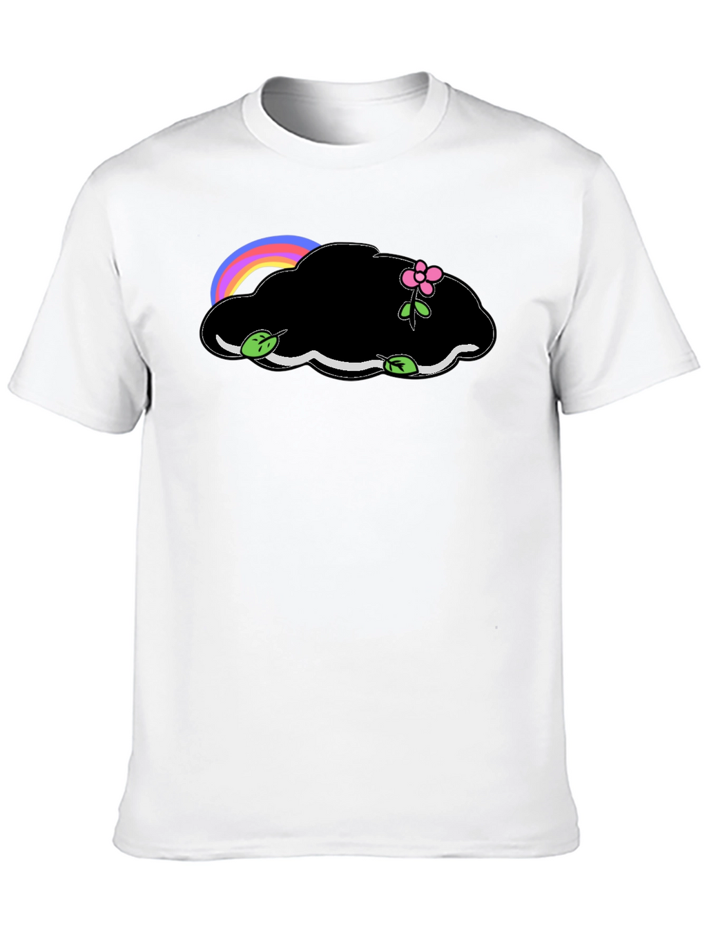Black T-Shirt with Cloud and Flower Graphic