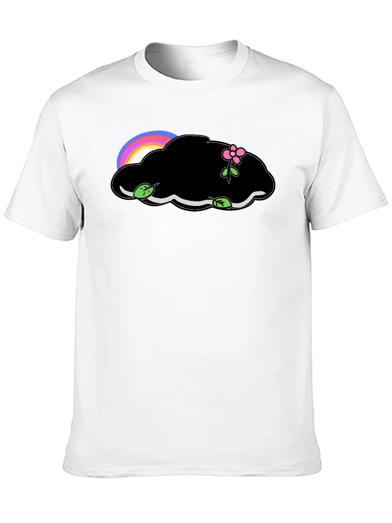 Black T-Shirt with Cloud and Flower Graphic
