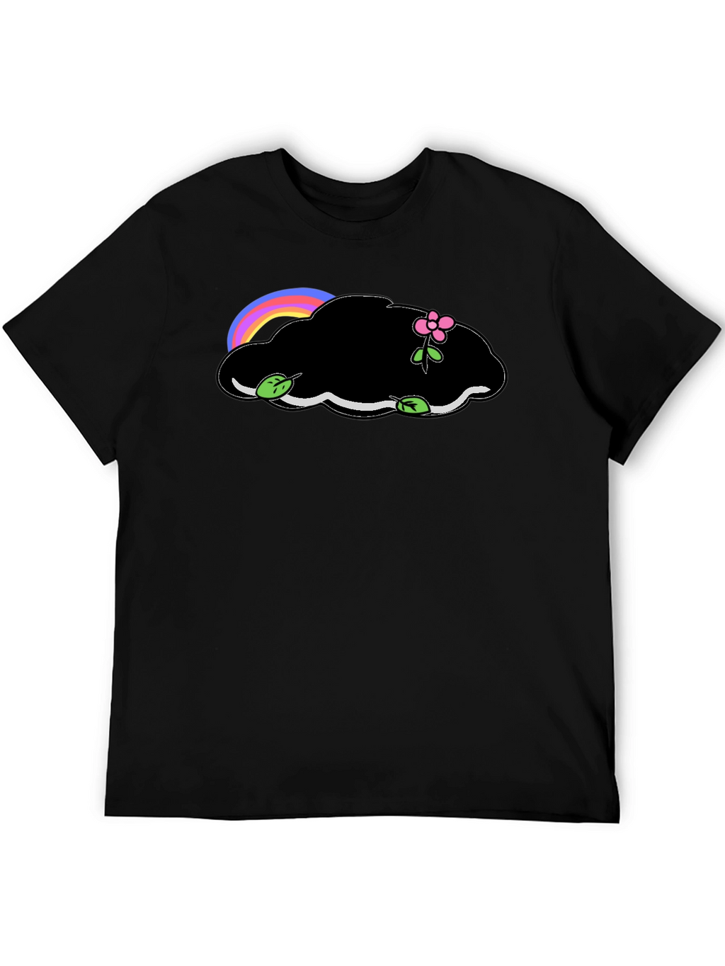 Black T-Shirt with Cloud and Flower Graphic