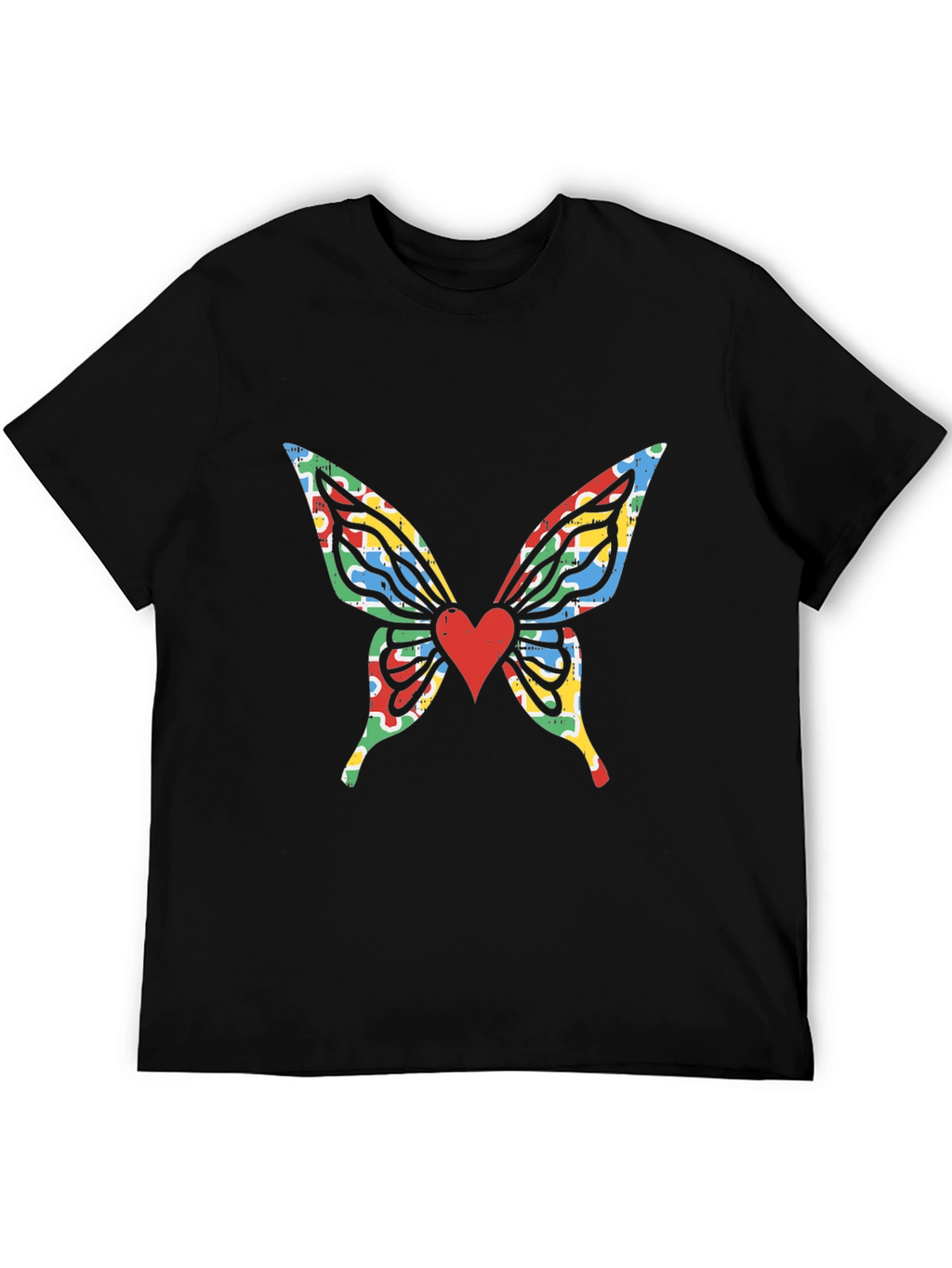 Butterfly Wings Heart Graphic Black T-Shirt