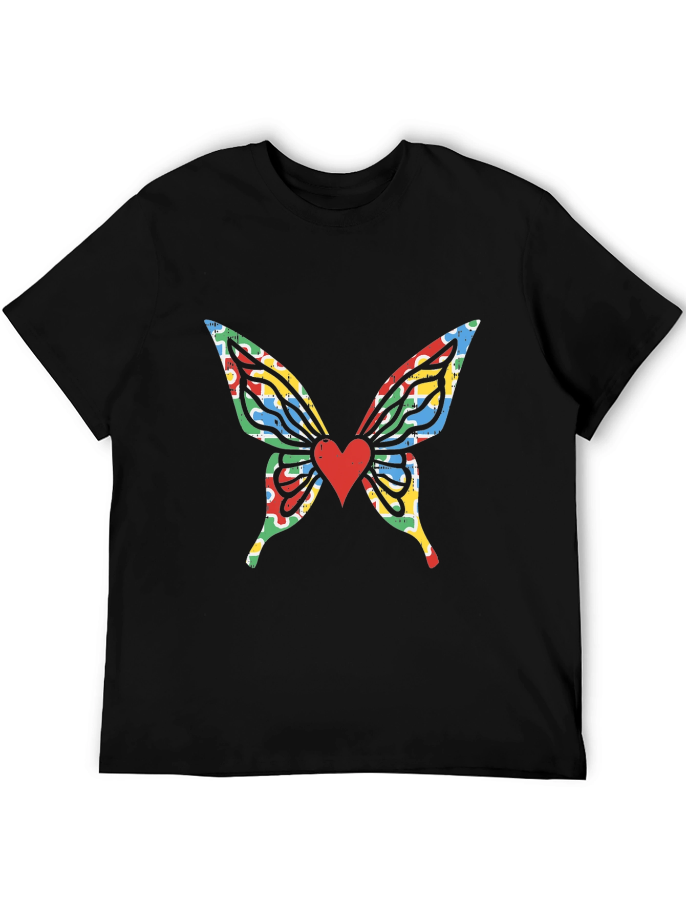 Butterfly Wings Heart Graphic Black T-Shirt