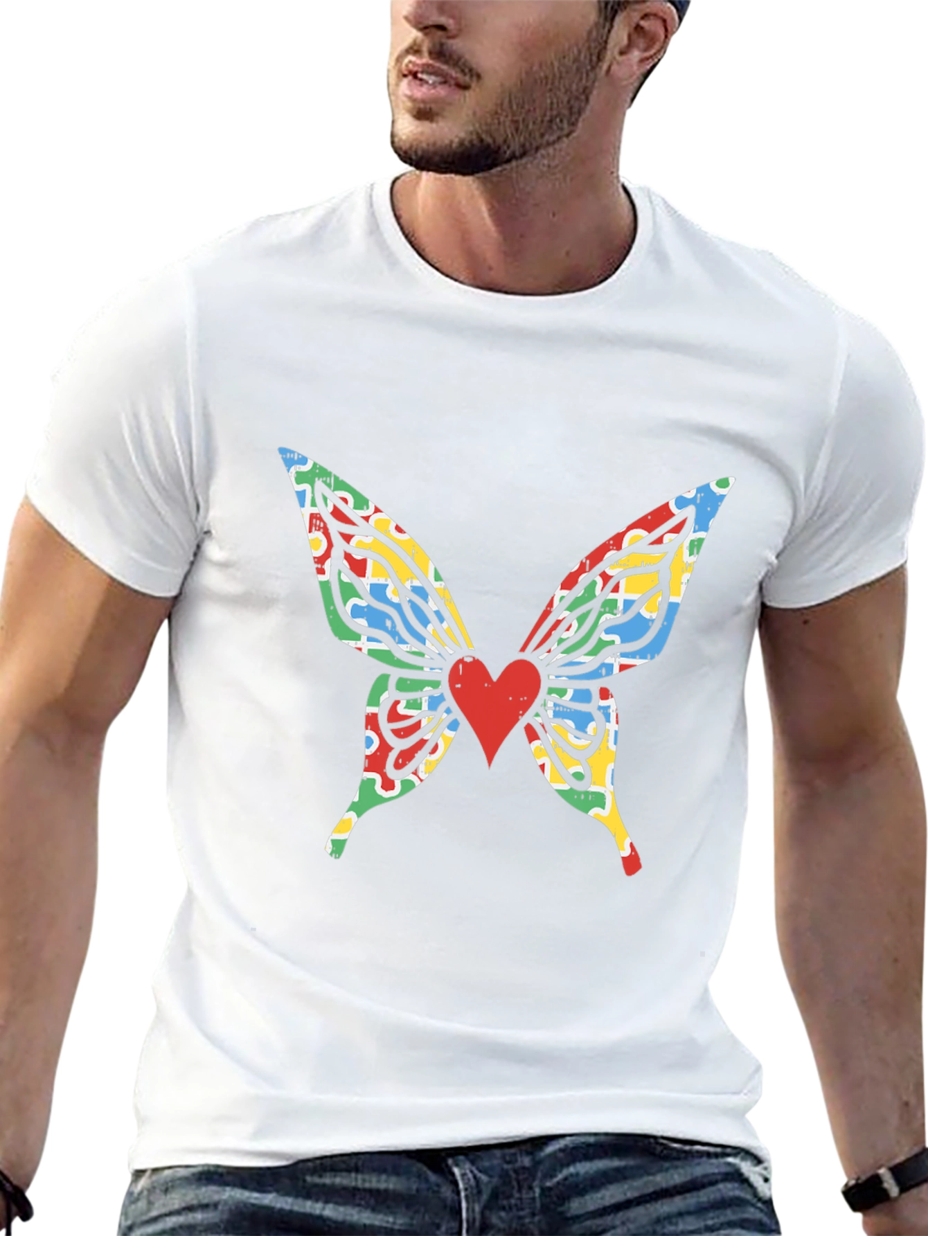 Butterfly Wings Heart Graphic Black T-Shirt