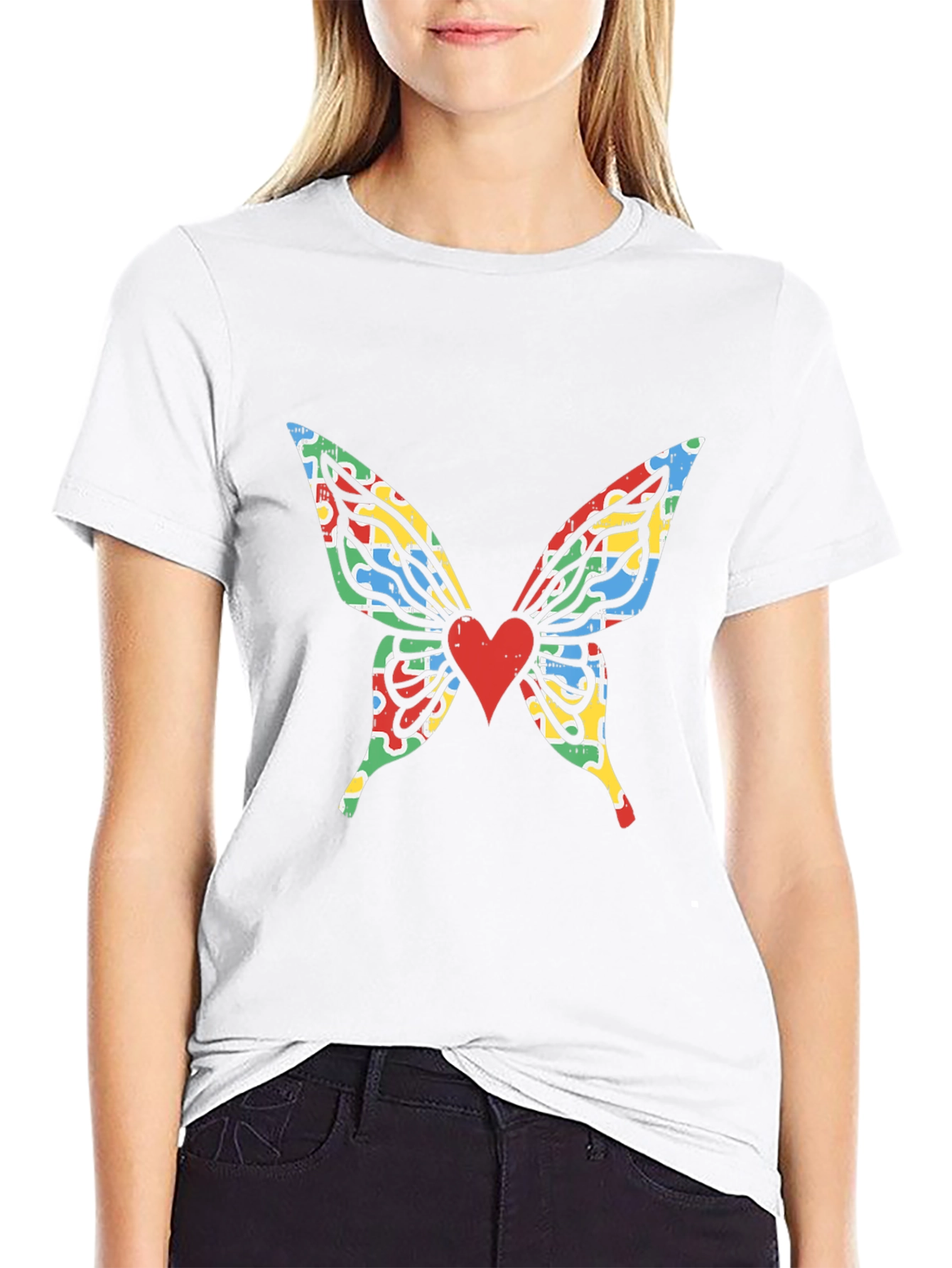 Butterfly Wings Heart Graphic Black T-Shirt