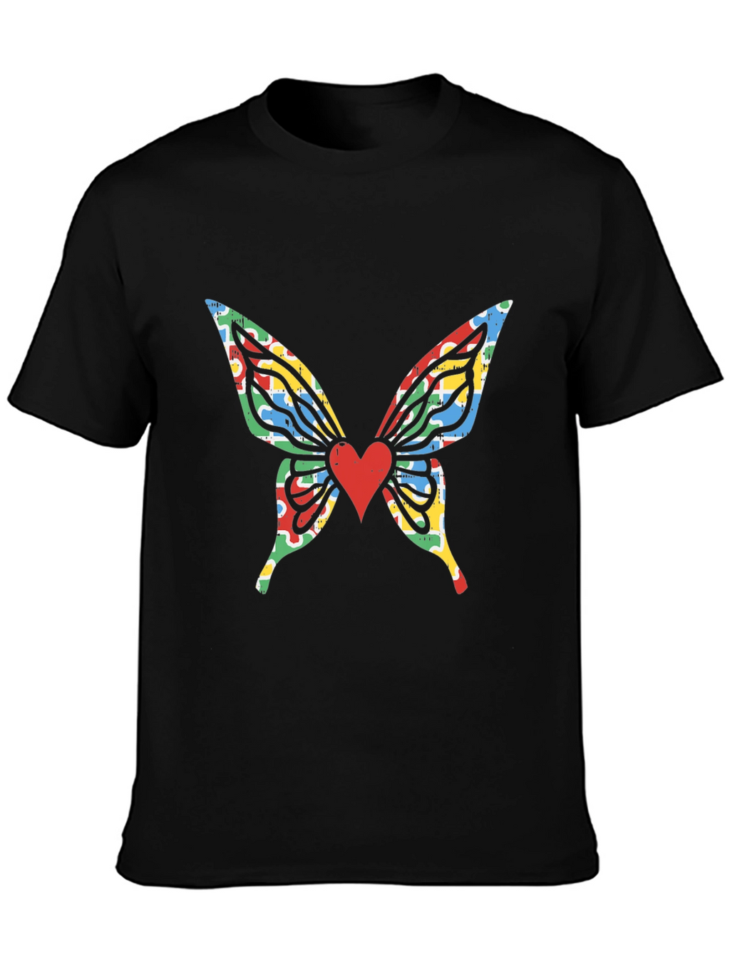 Butterfly Wings Heart Graphic Black T-Shirt