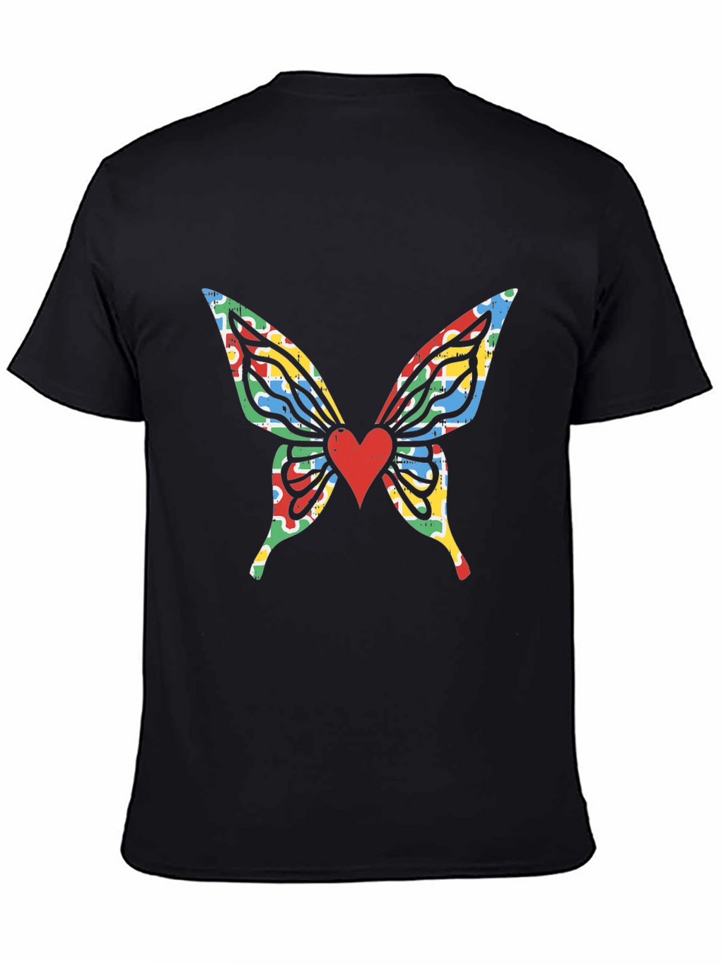 Butterfly Wings Heart Graphic Black T-Shirt