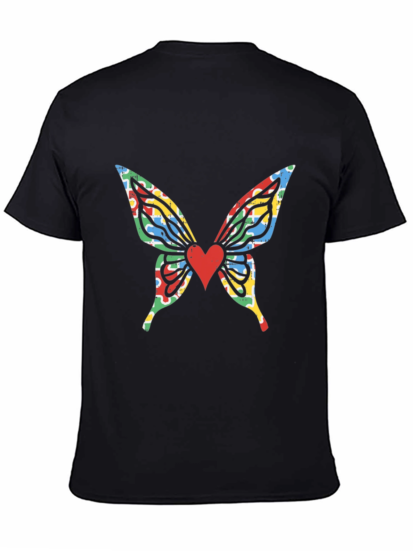 Butterfly Wings Heart Graphic Black T-Shirt