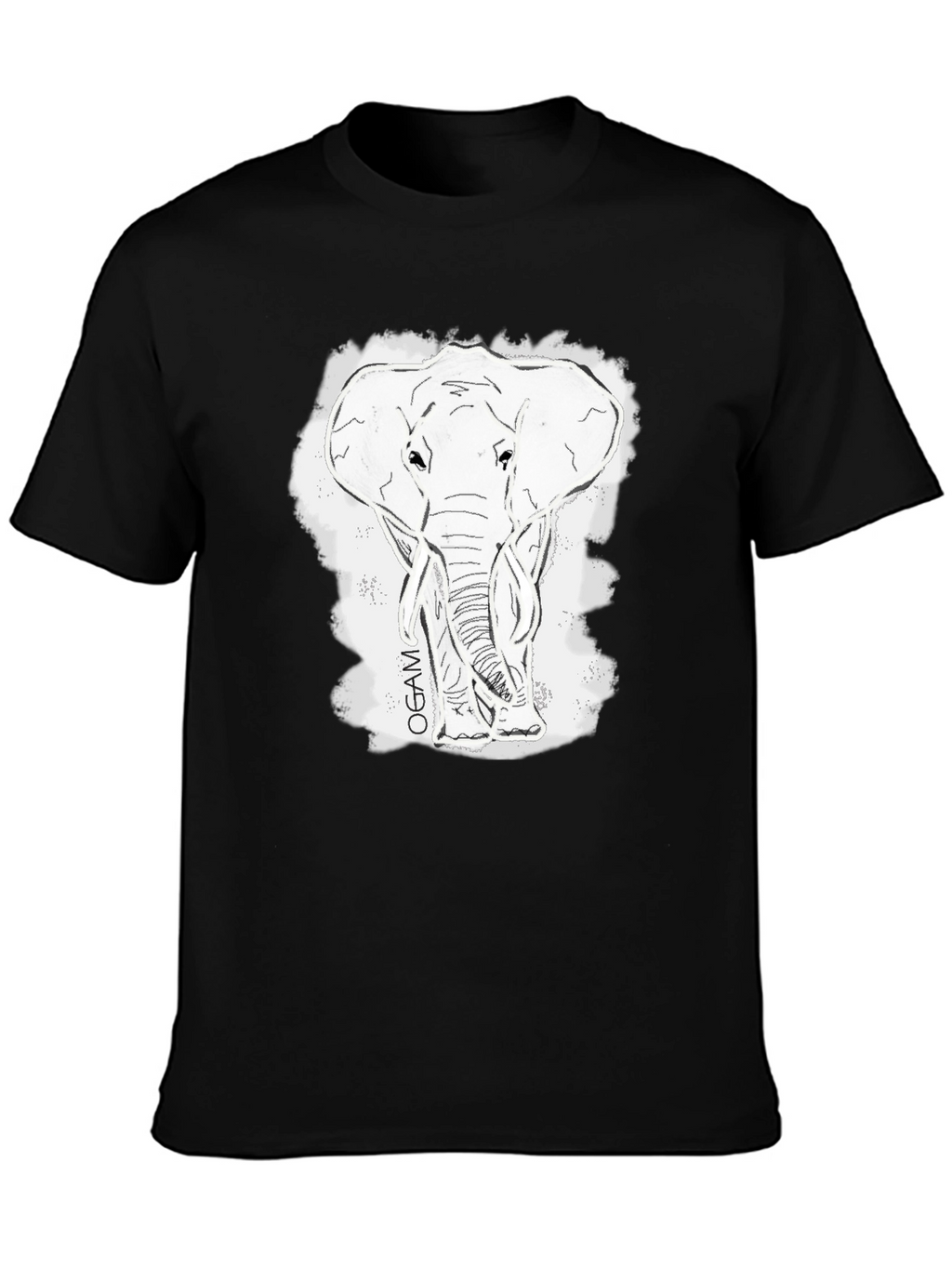 Elephant Sketch Black T-Shirt